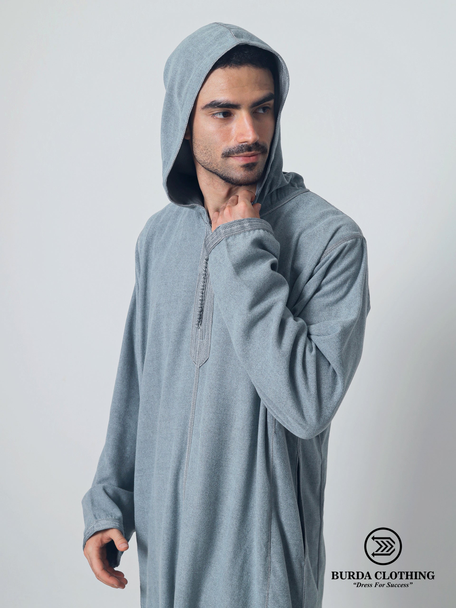 Moroccan Hoodie Winter Thobe Mlifa Djellaba Gray by Burdaclothing