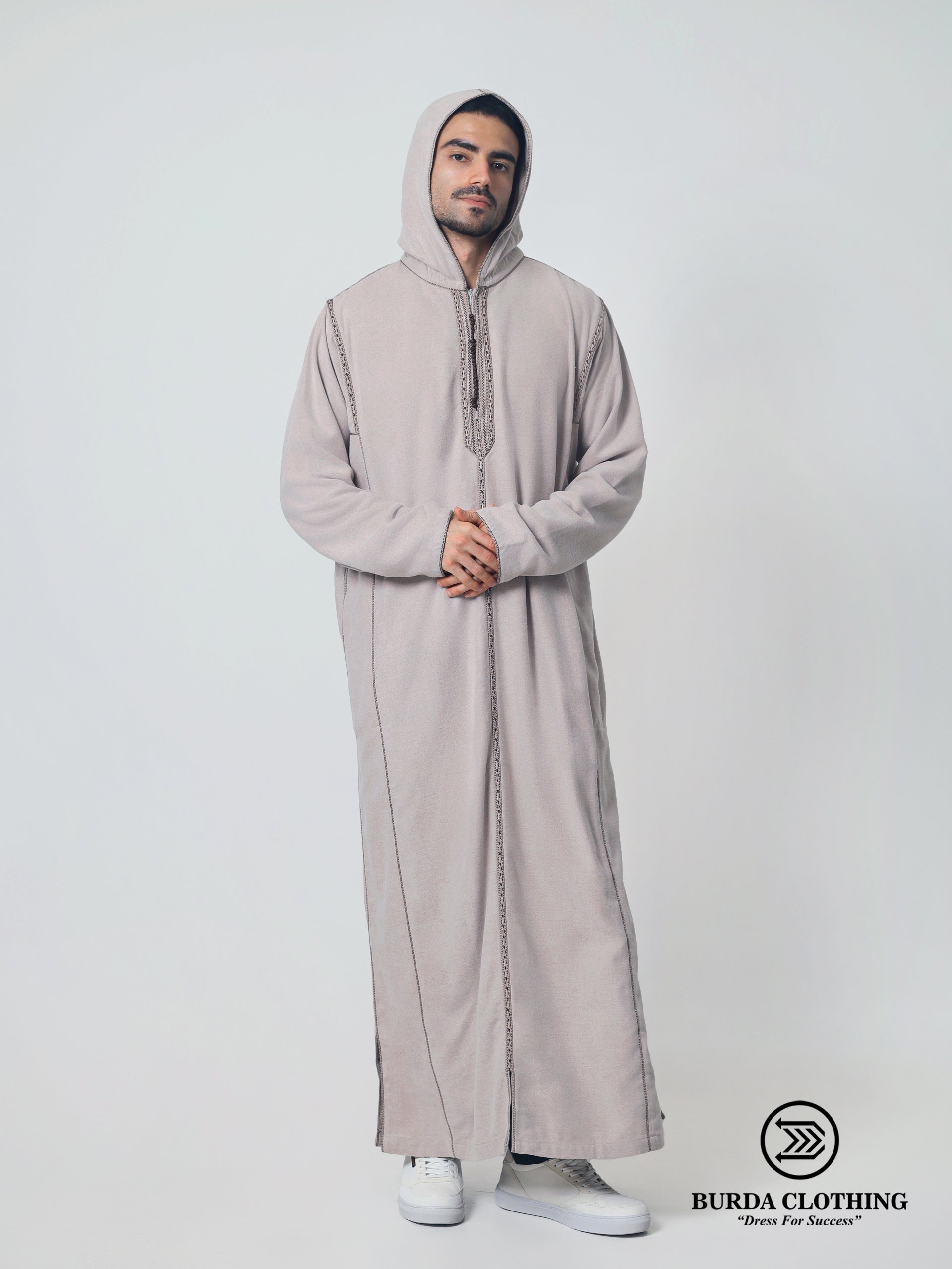 Moroccan Winter Hoodie Thobe Mlifa Djellaba Beige by Burdaclothing