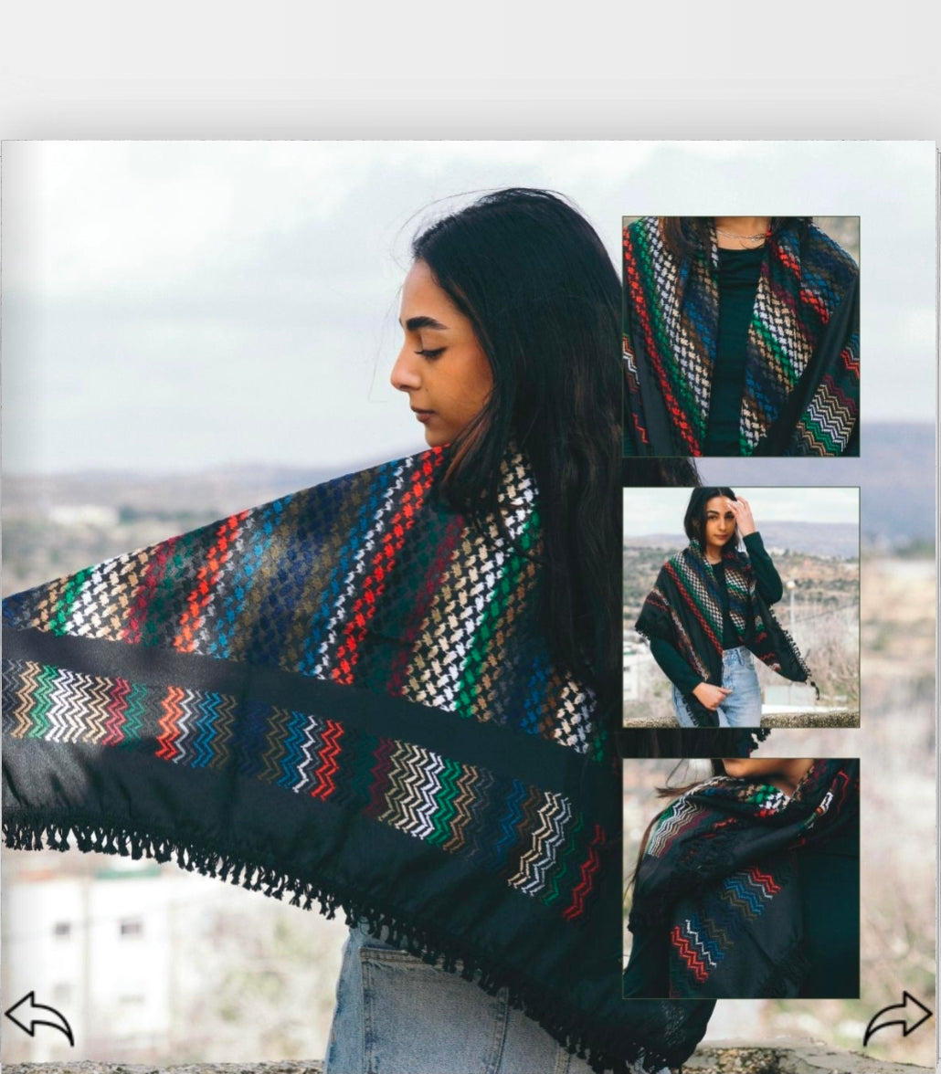 Nablus Kufiya Multicolor on Black by Burdaclothing