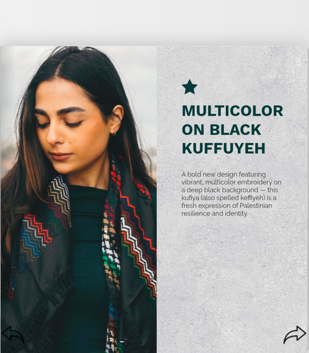 Nablus Kufiya Multicolor on Black by Burdaclothing