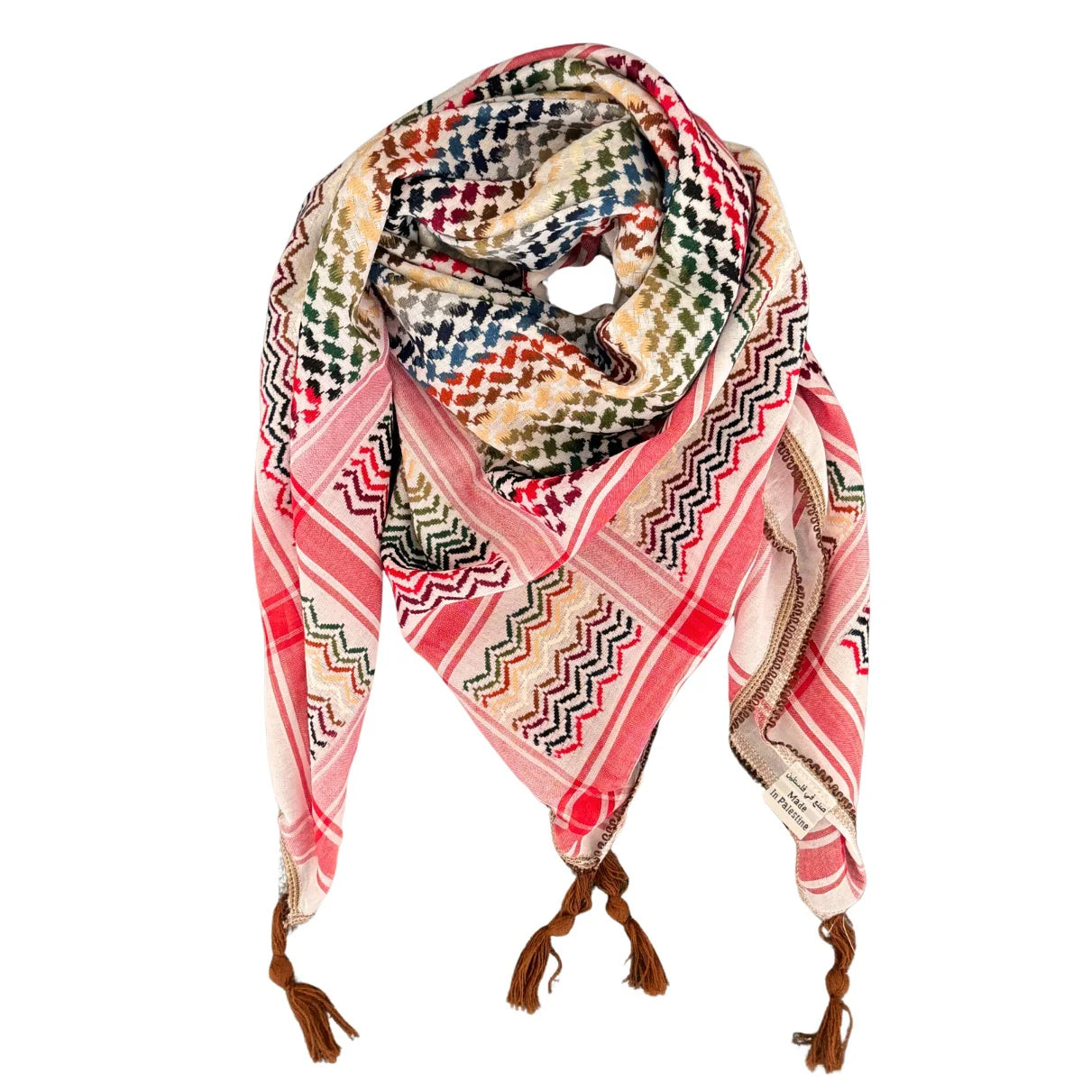 Nablus Kufiya Tricolor on Red by Burdaclothing