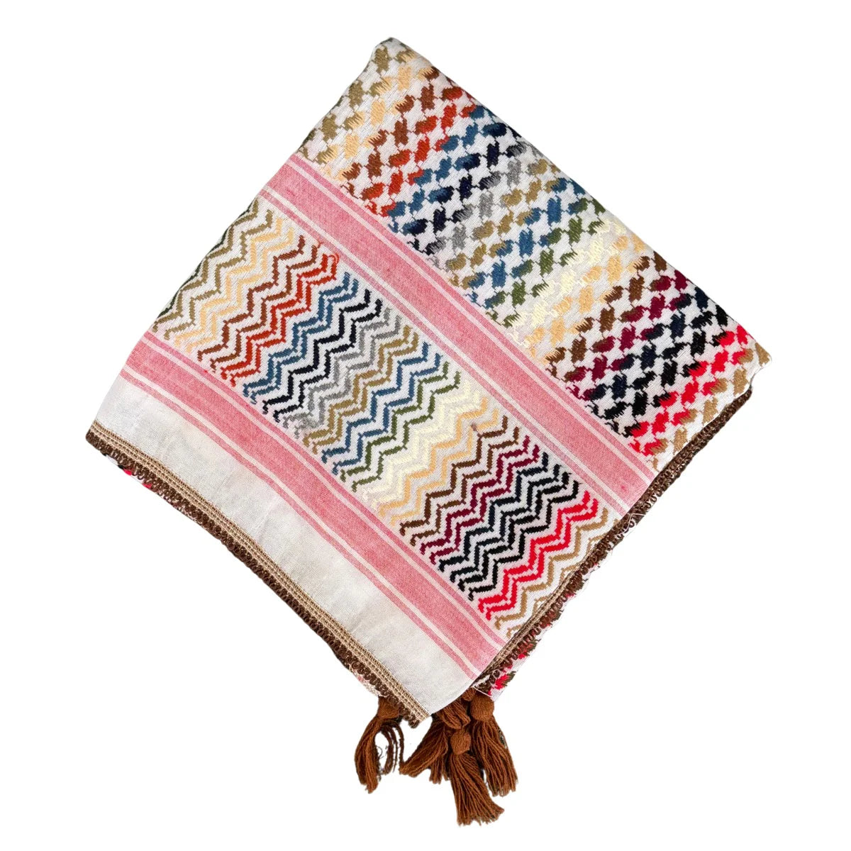 Nablus Kufiya Tricolor on Red by Burdaclothing