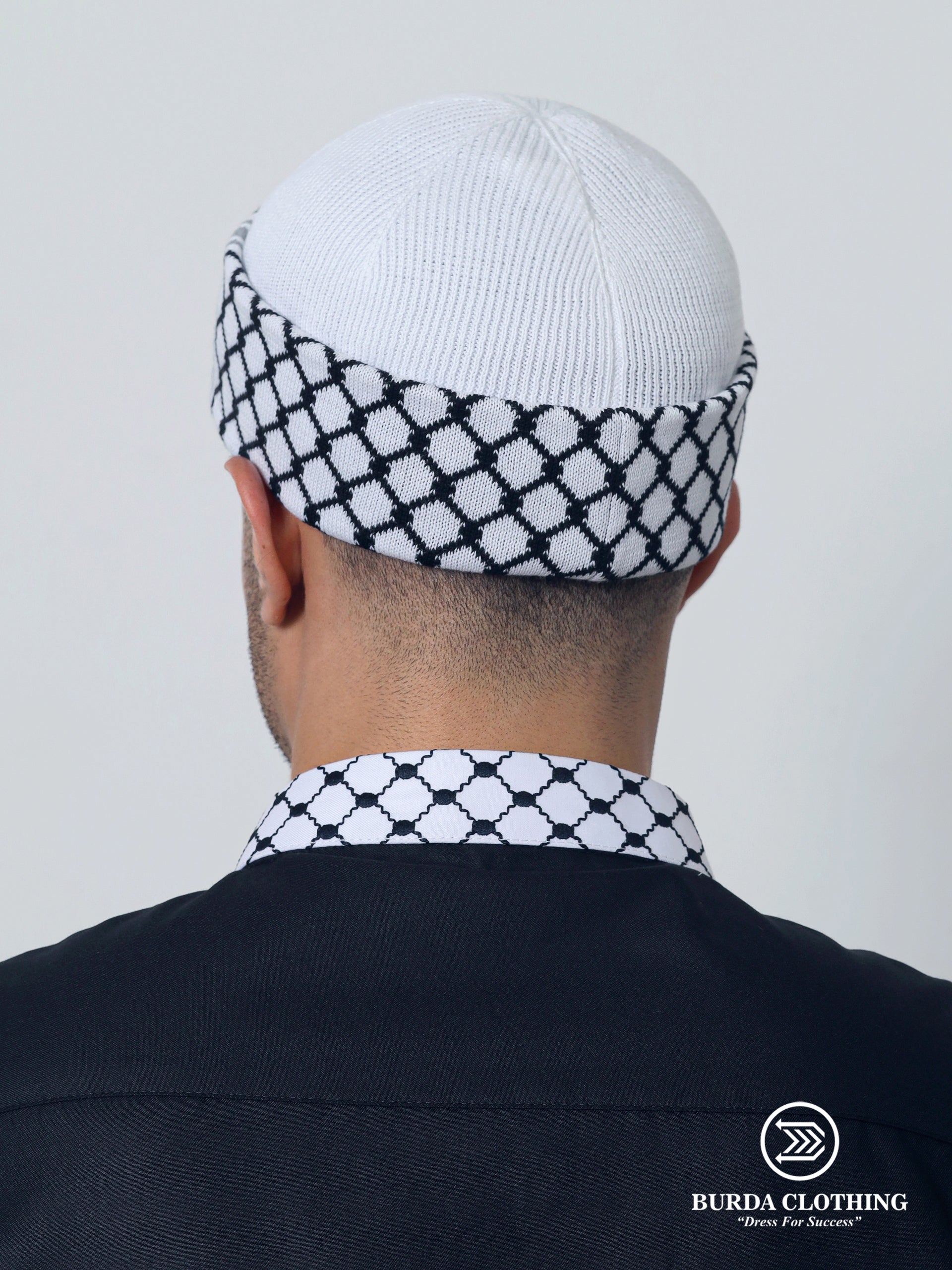 Palestine Kufiya Beanie White by Burdaclothing
