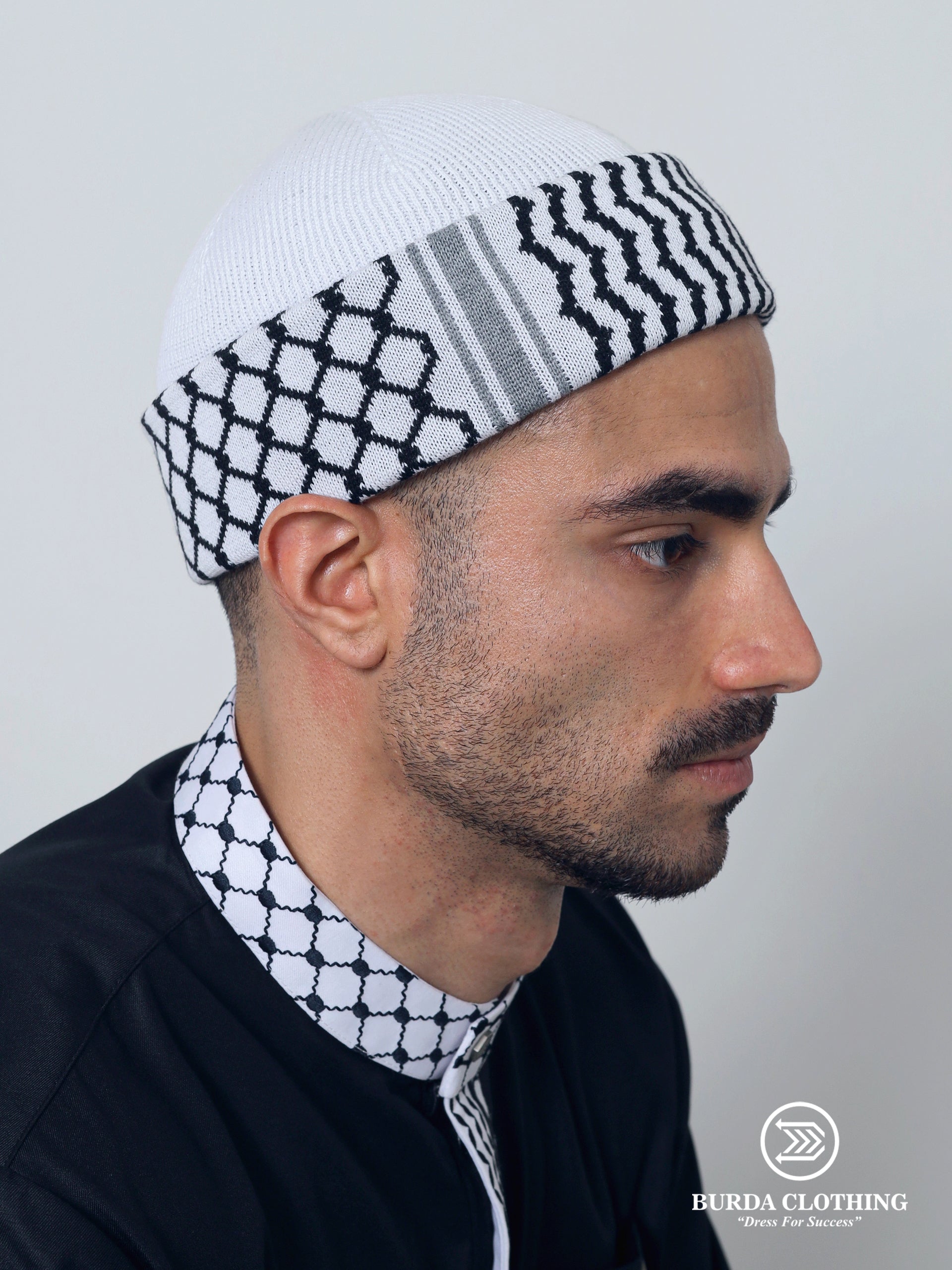 Palestine Kufiya Beanie White by Burdaclothing