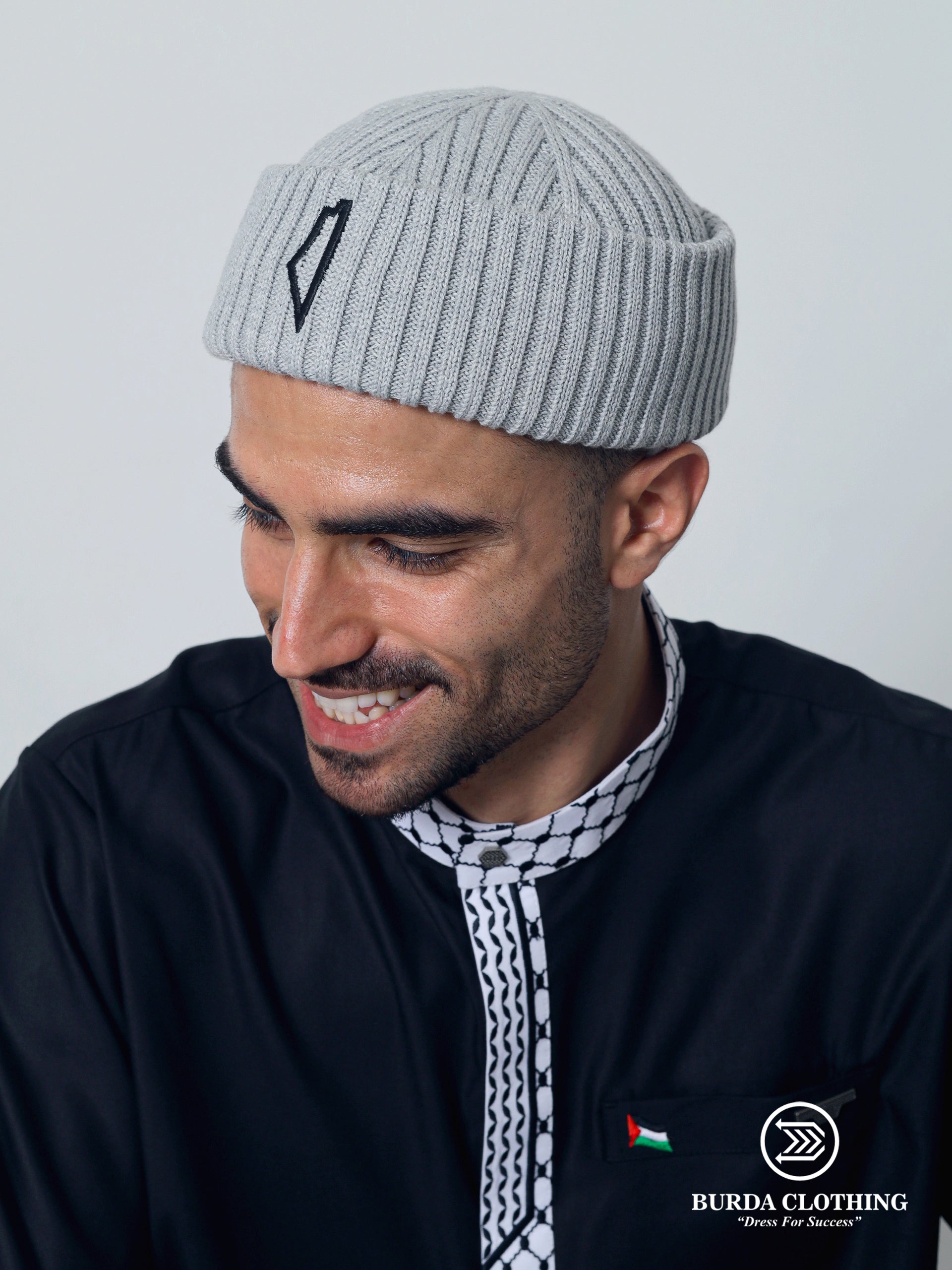 Palestine Map Folded Beanie Gray by Burdaclothing