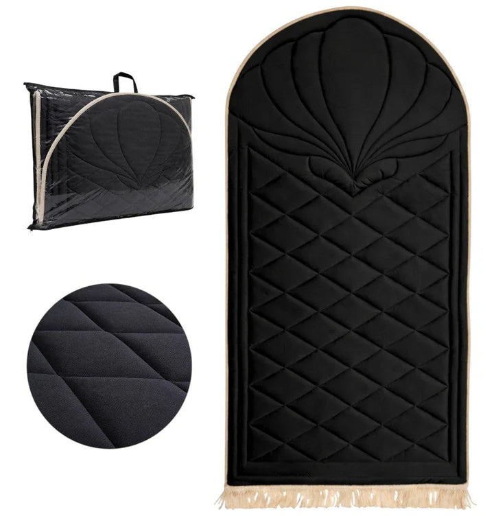 Quilted Foldable Foam Velvet Prayer Rug Safaa - Black by Burdaclothing