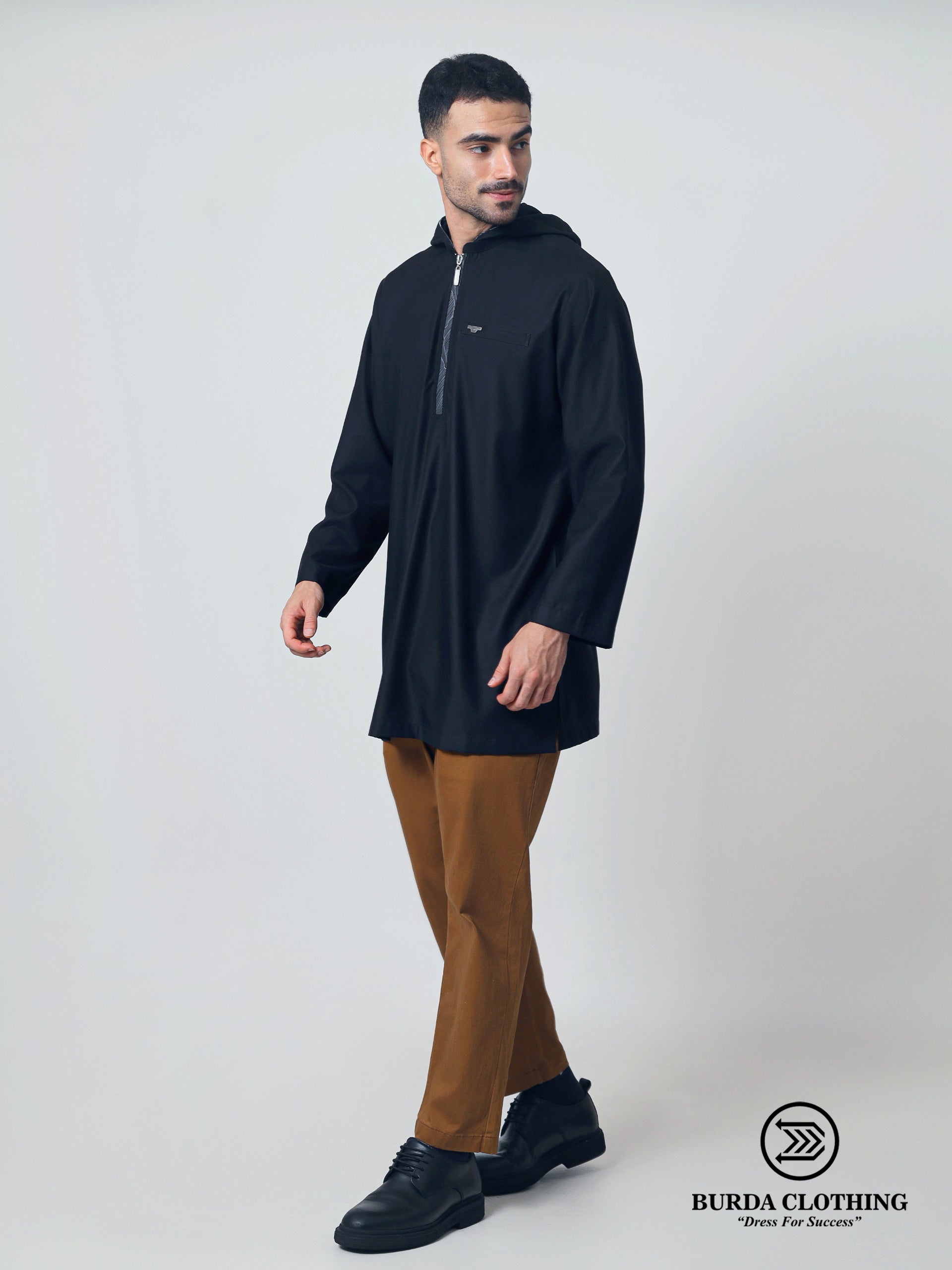 Short Kurta 009 Black Hoodie by burdaclothing