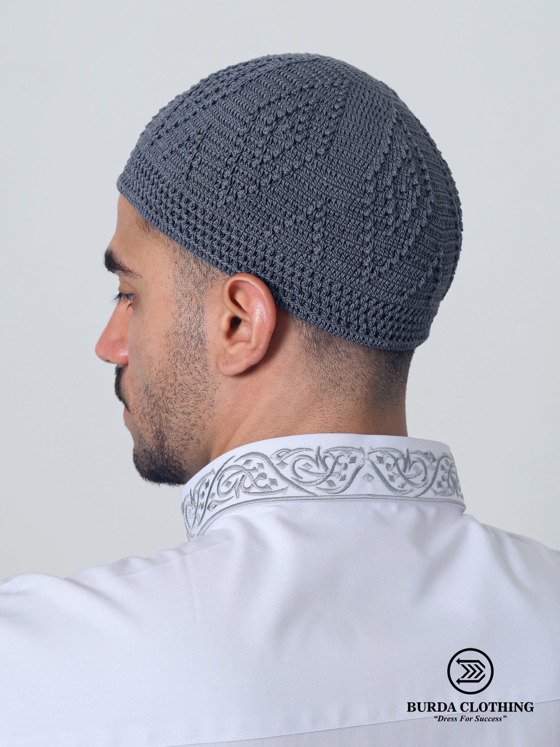 Skull Knit Cotton Kufi Dark Gray by Burdaclothing