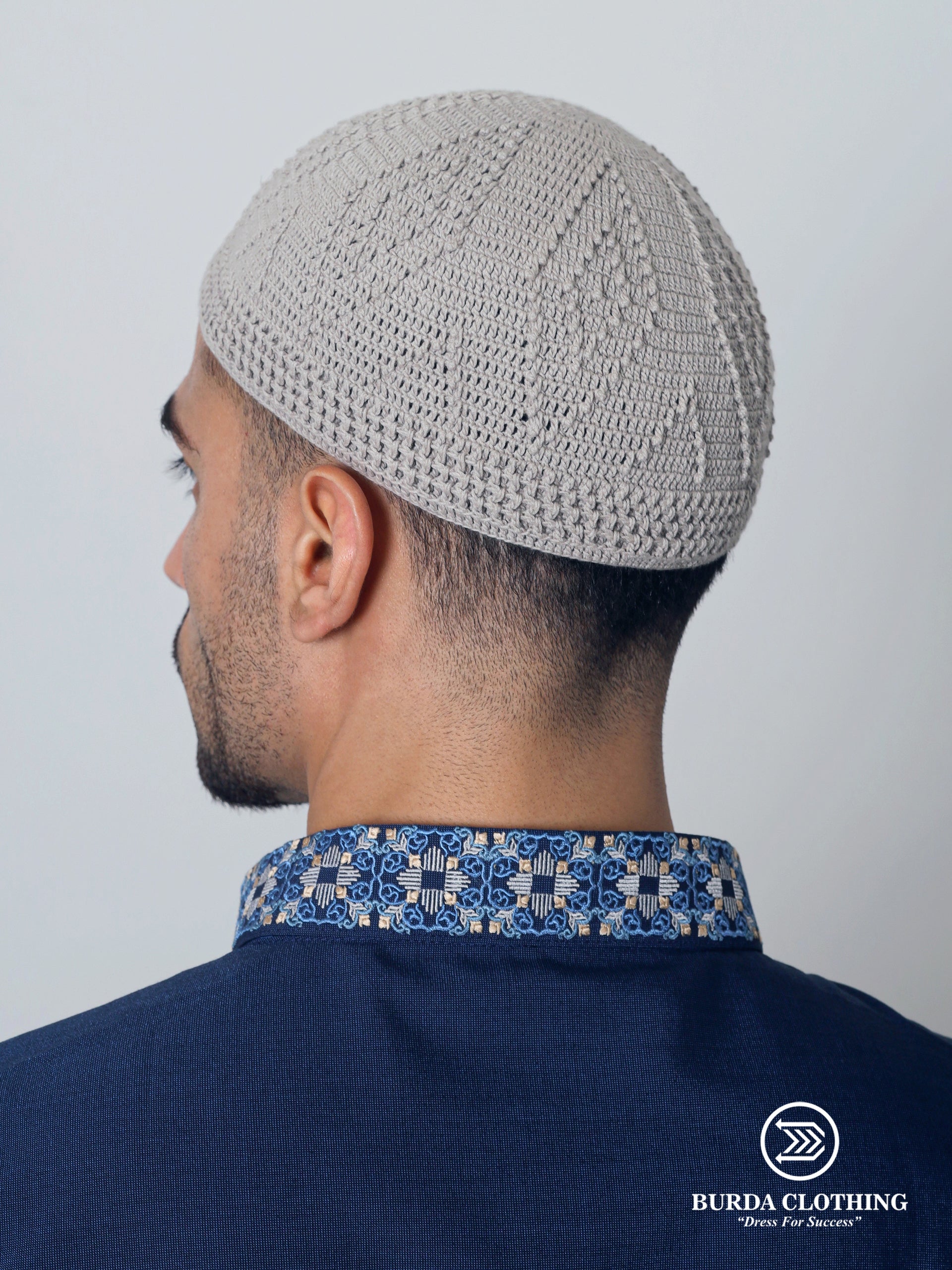Skull Knit Cotton Kufi Gray by Burdaclothing