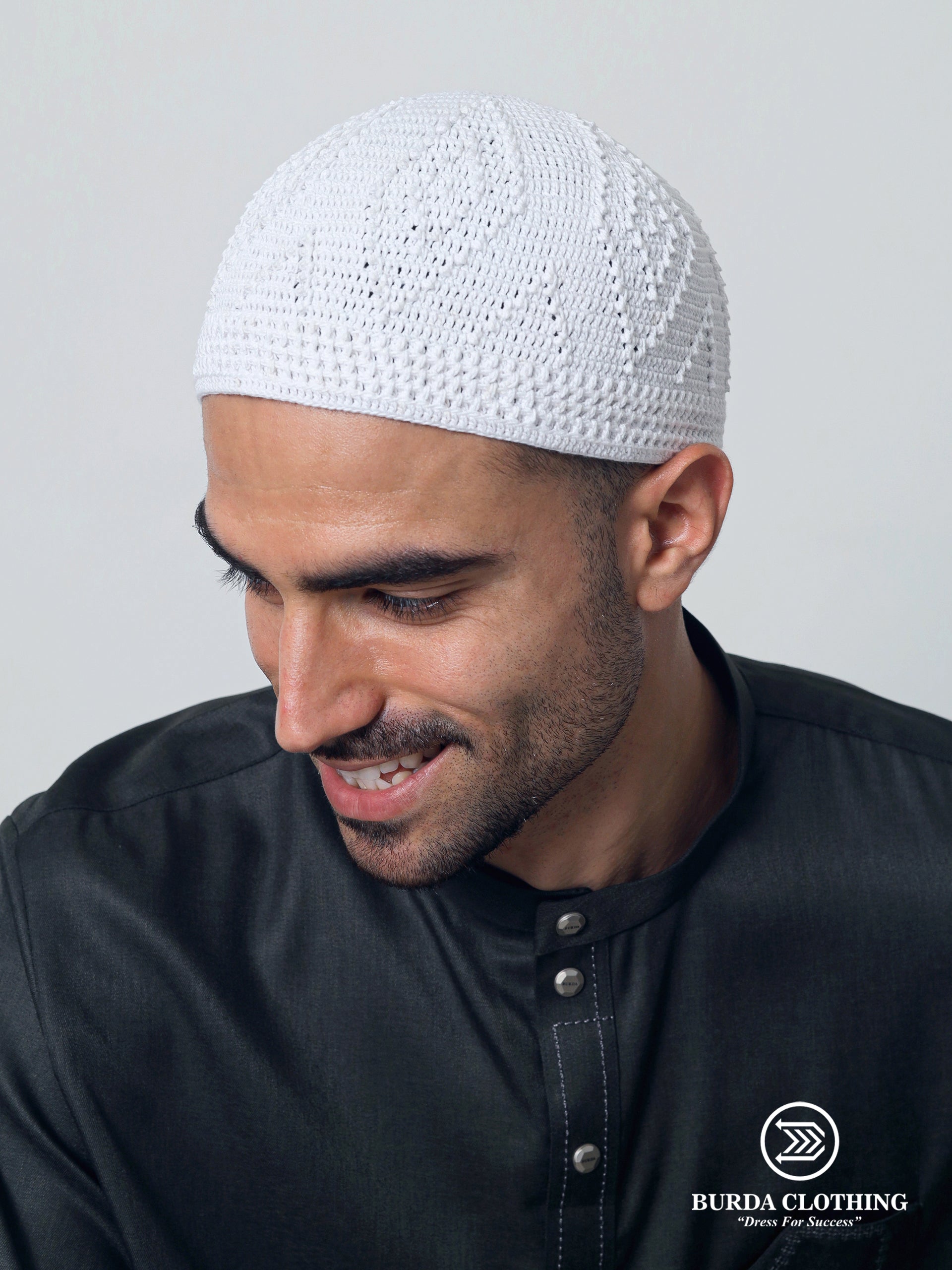 Skull Knit Cotton Kufi White by Burdaclothing