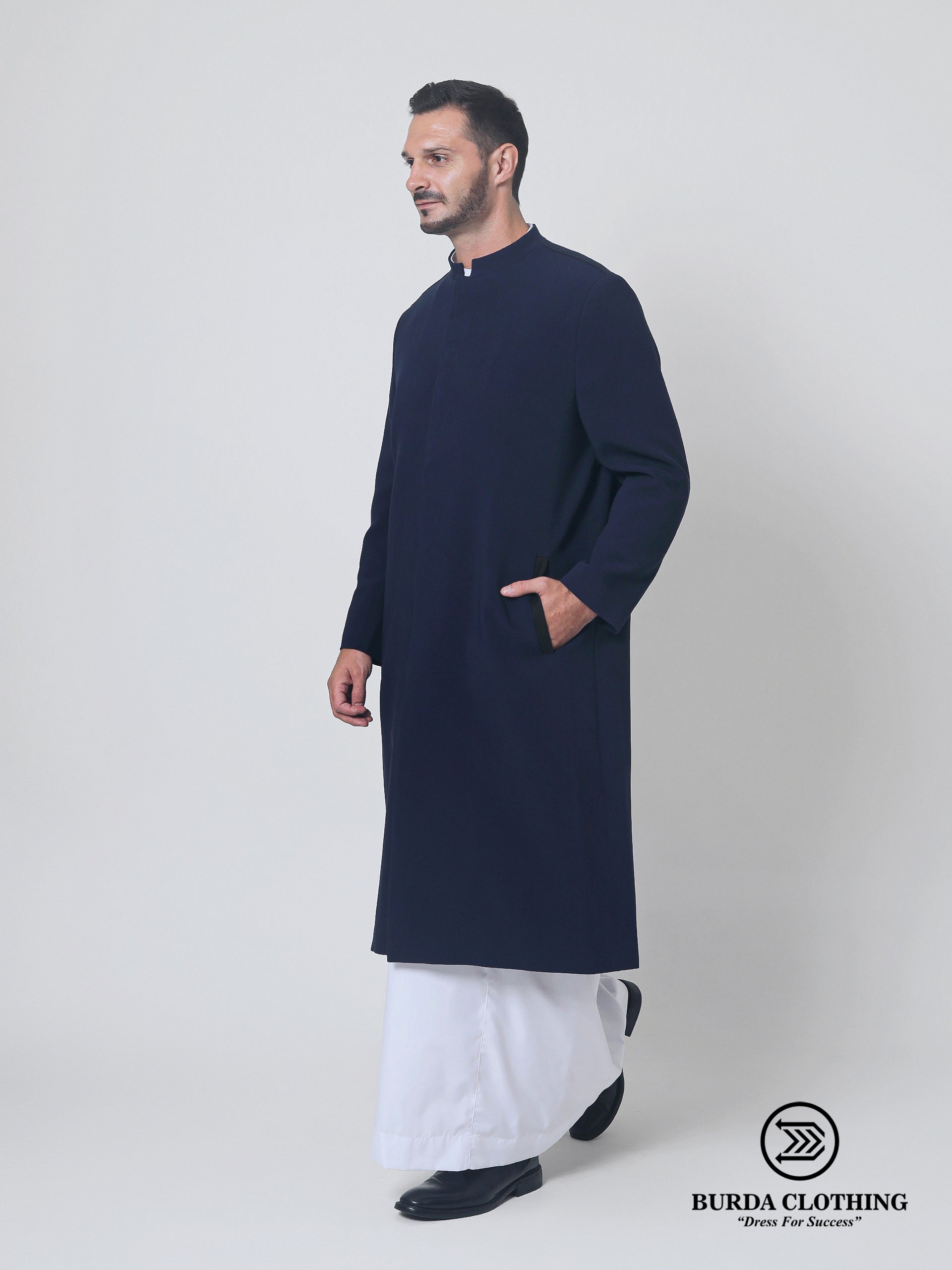 Stealth Navy Blue Overcoat by Burdaclothing