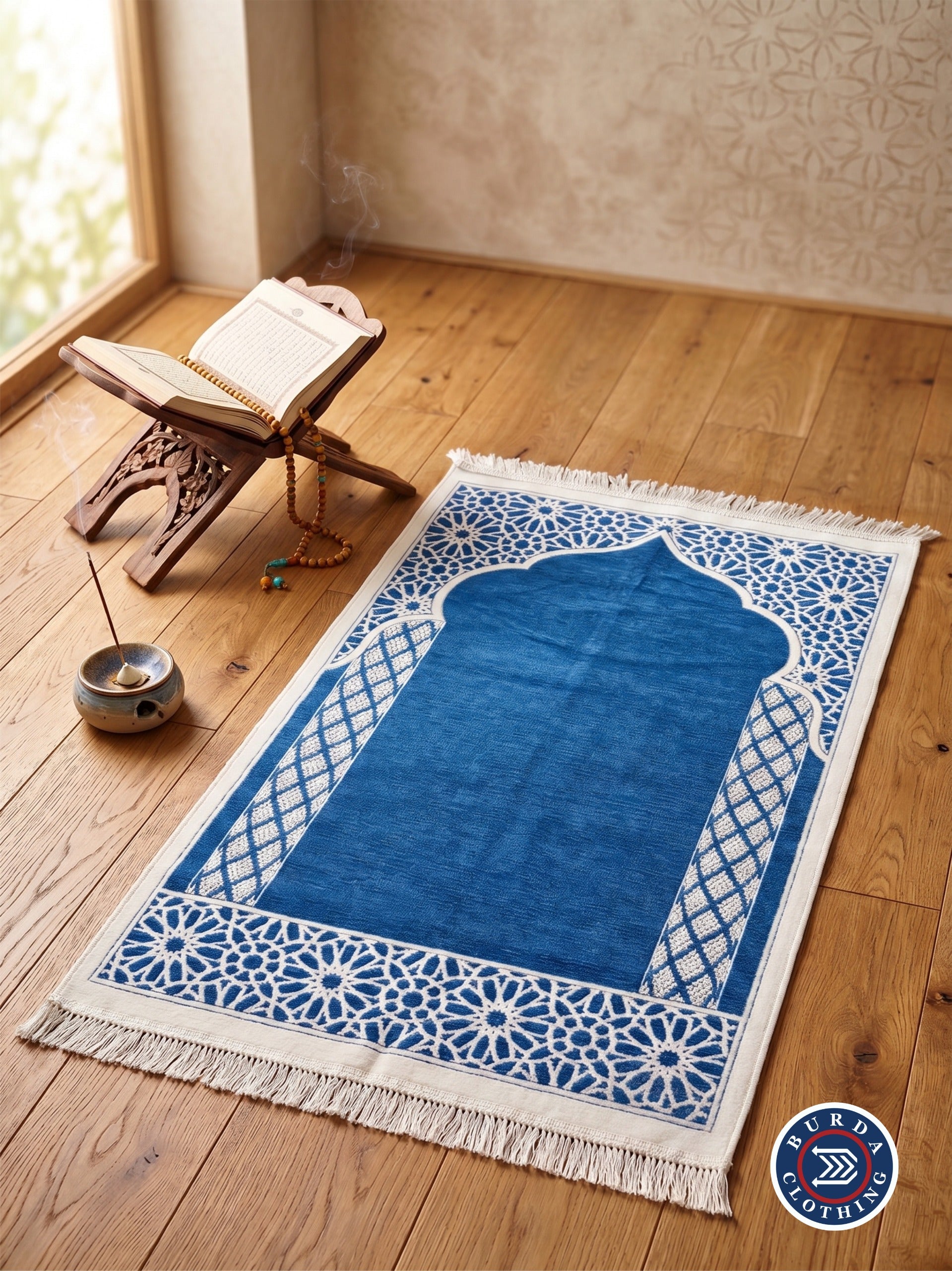 Velvet Prayer Rug Blue by Burdaclothing