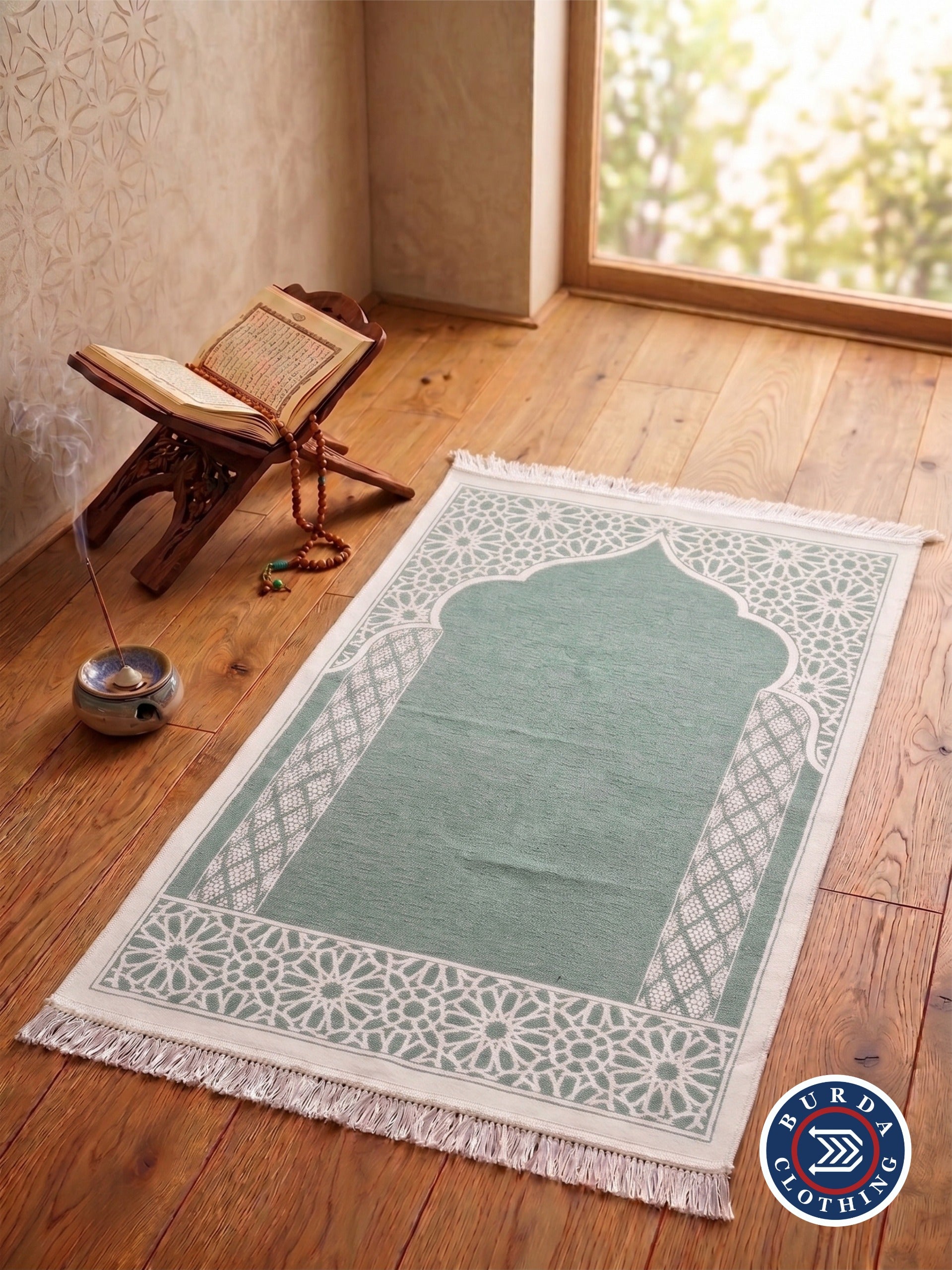 Velvet Prayer Rug Green by Burdaclothing