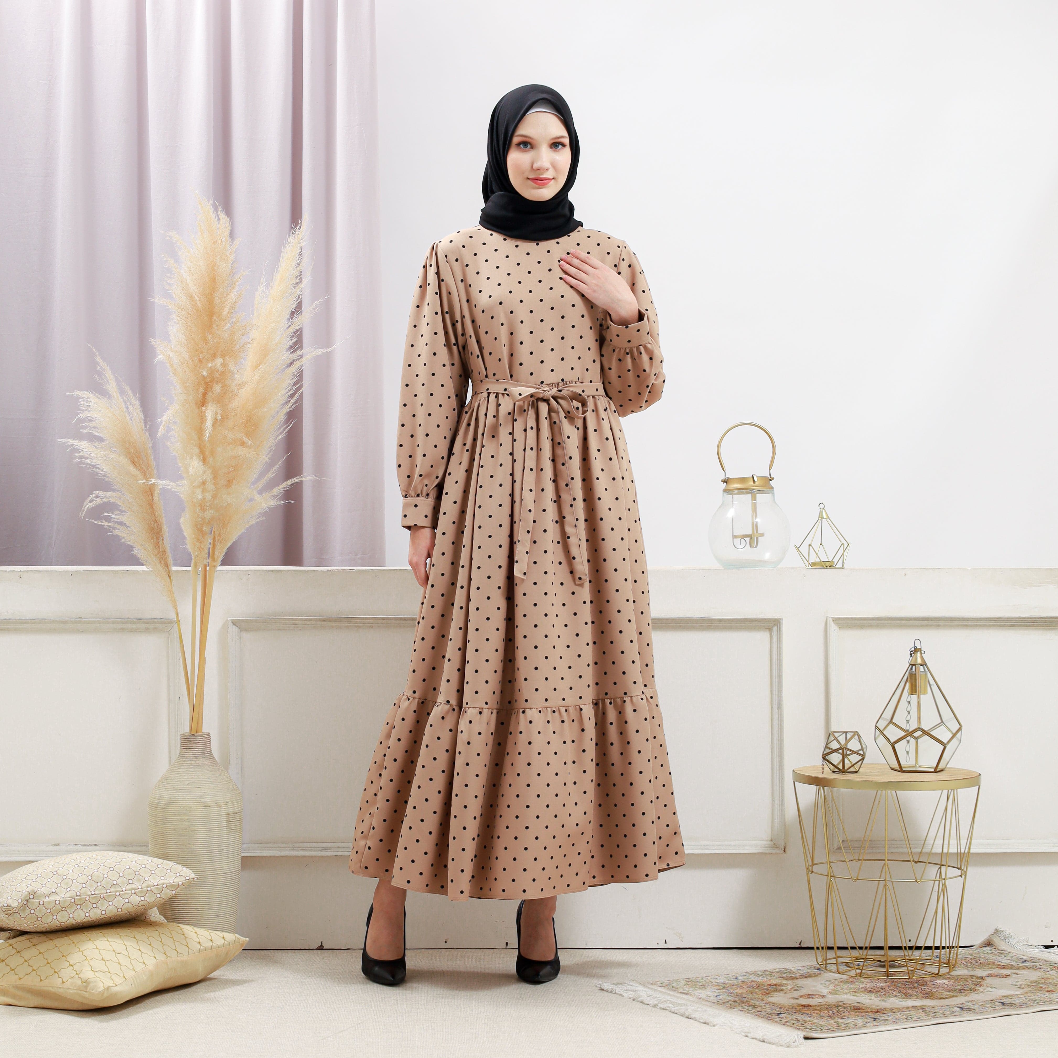 Burdaclothing Women's Beige Polka Dot Dress