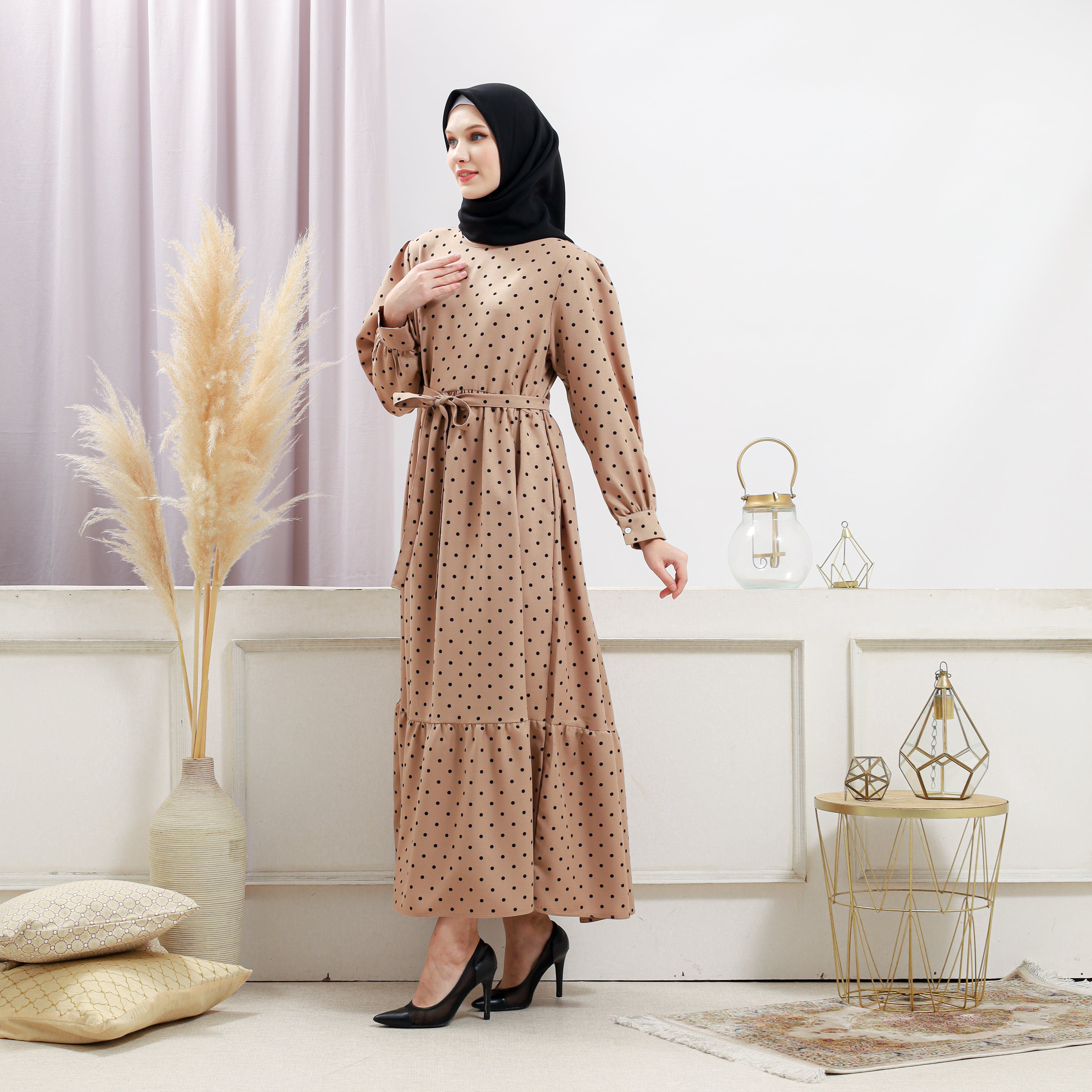 Burdaclothing Women's Beige Polka Dot Dress