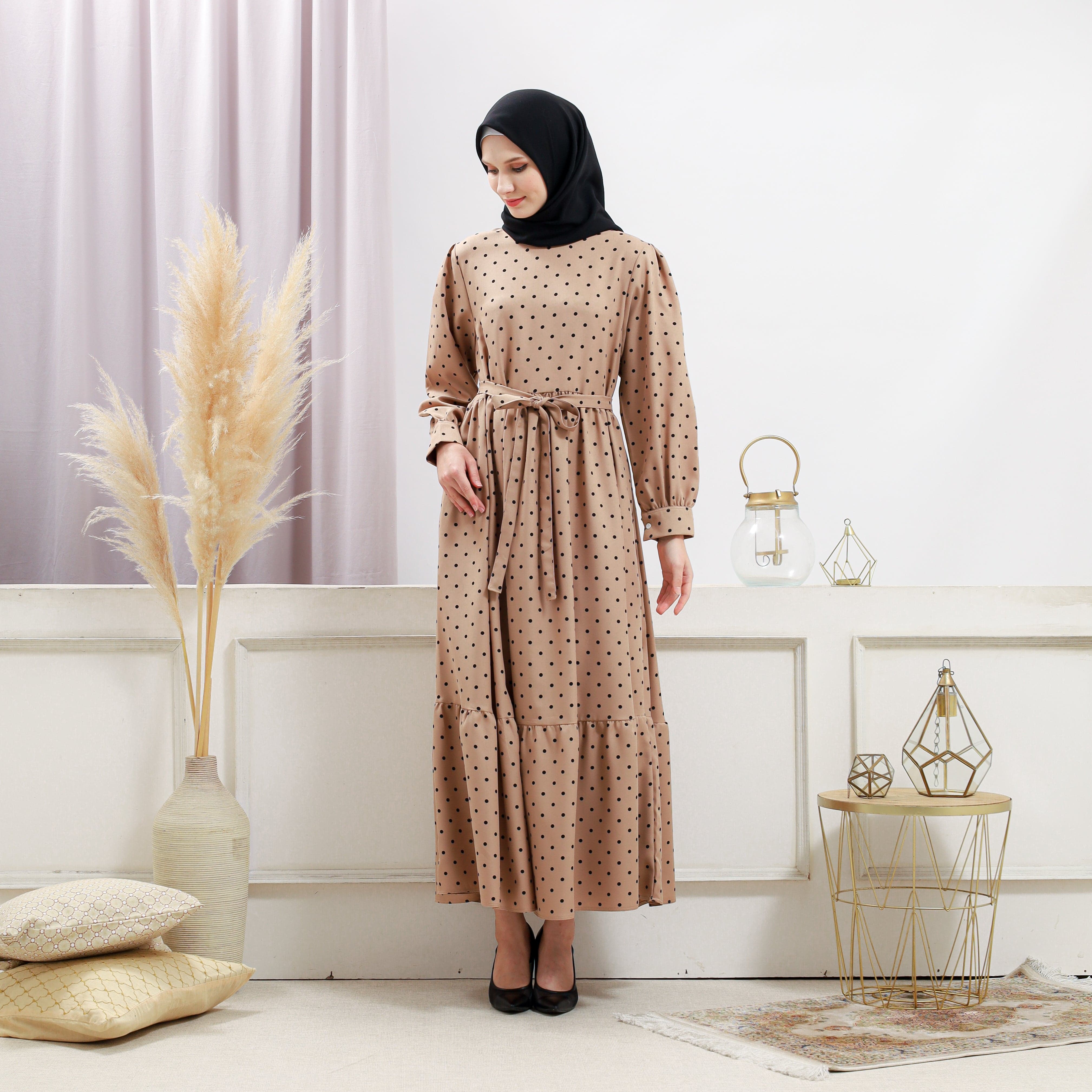 Burdaclothing Women's Beige Polka Dot Dress