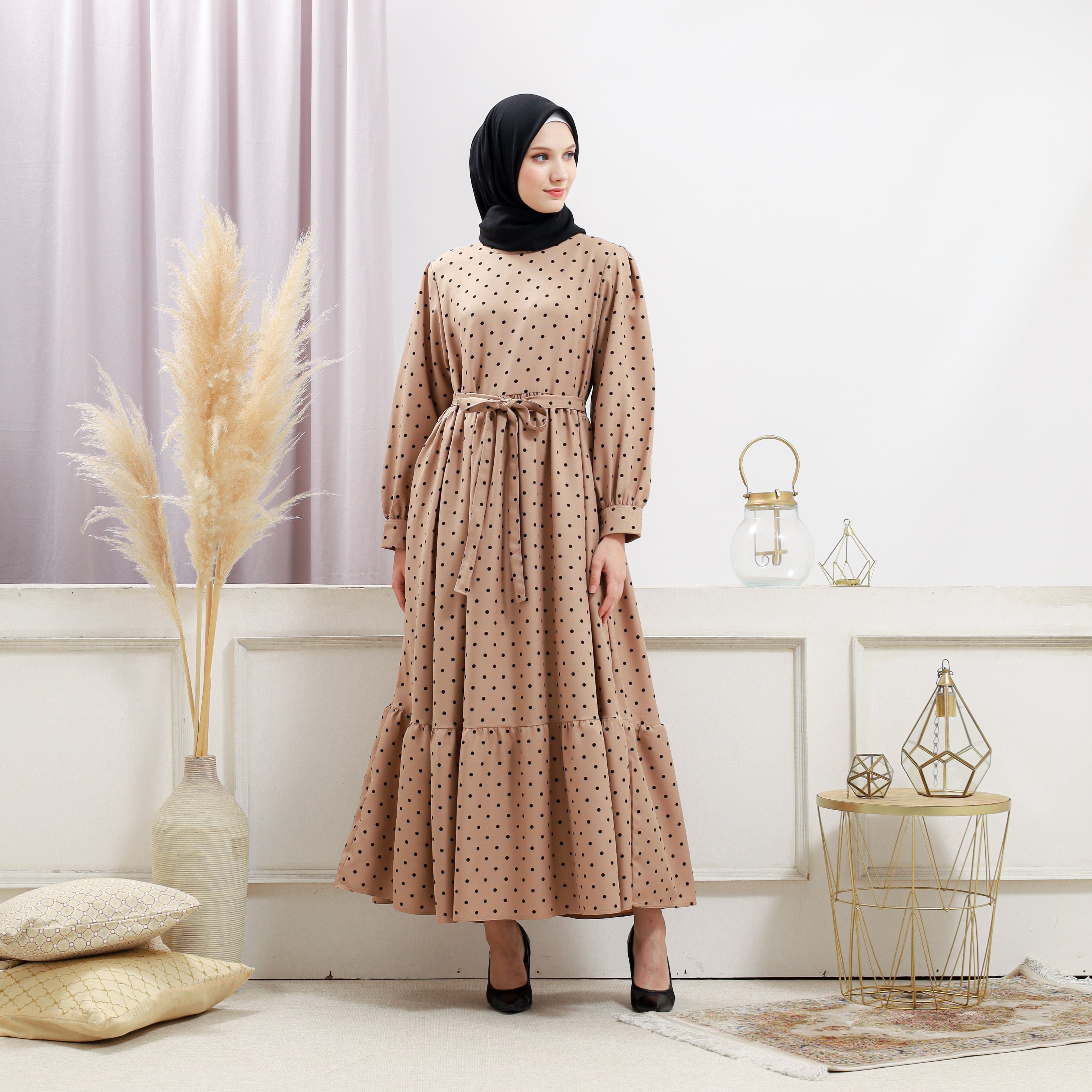 Burdaclothing Women's Beige Polka Dot Dress