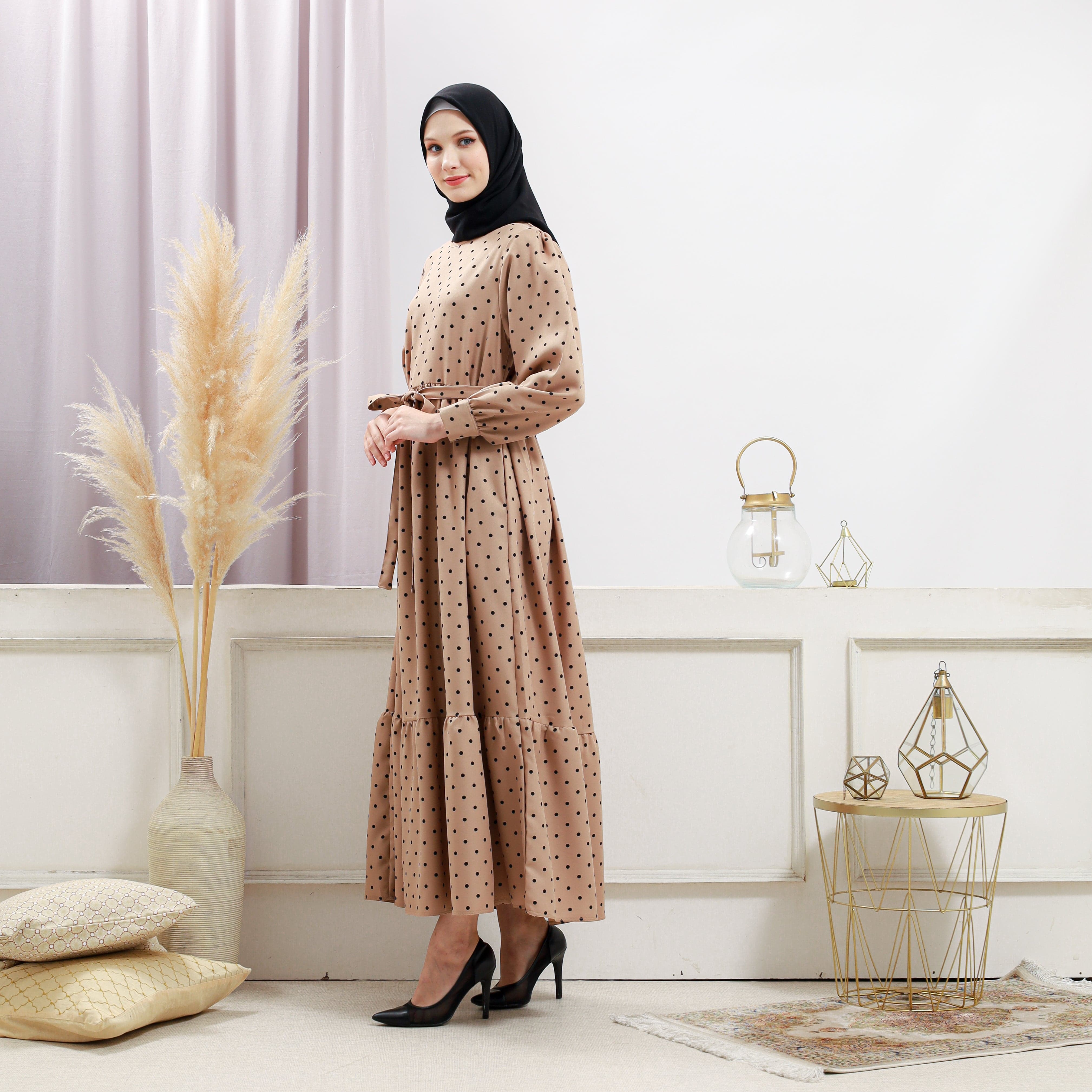 Burdaclothing Women's Beige Polka Dot Dress