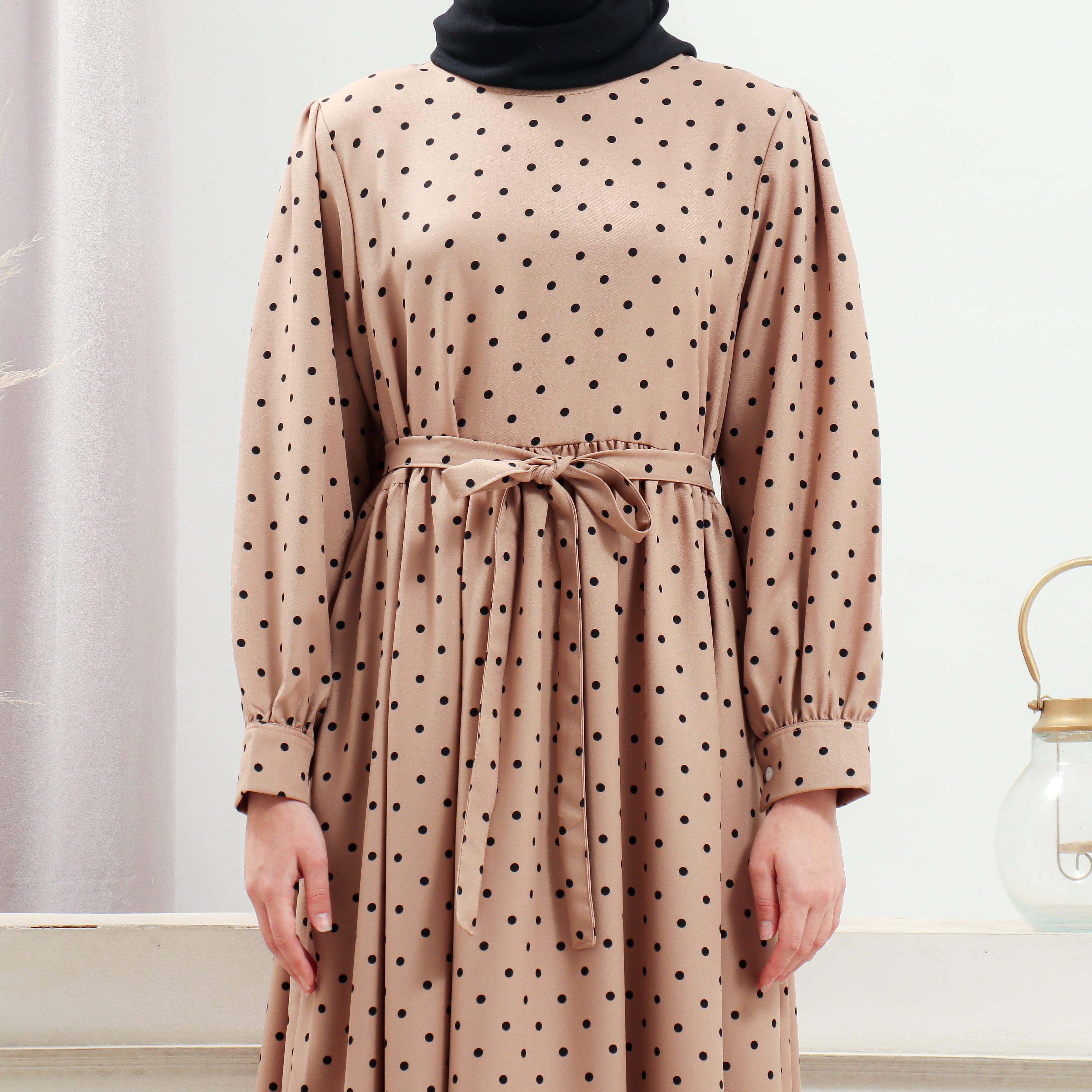 Burdaclothing Women's Beige Polka Dot Dress