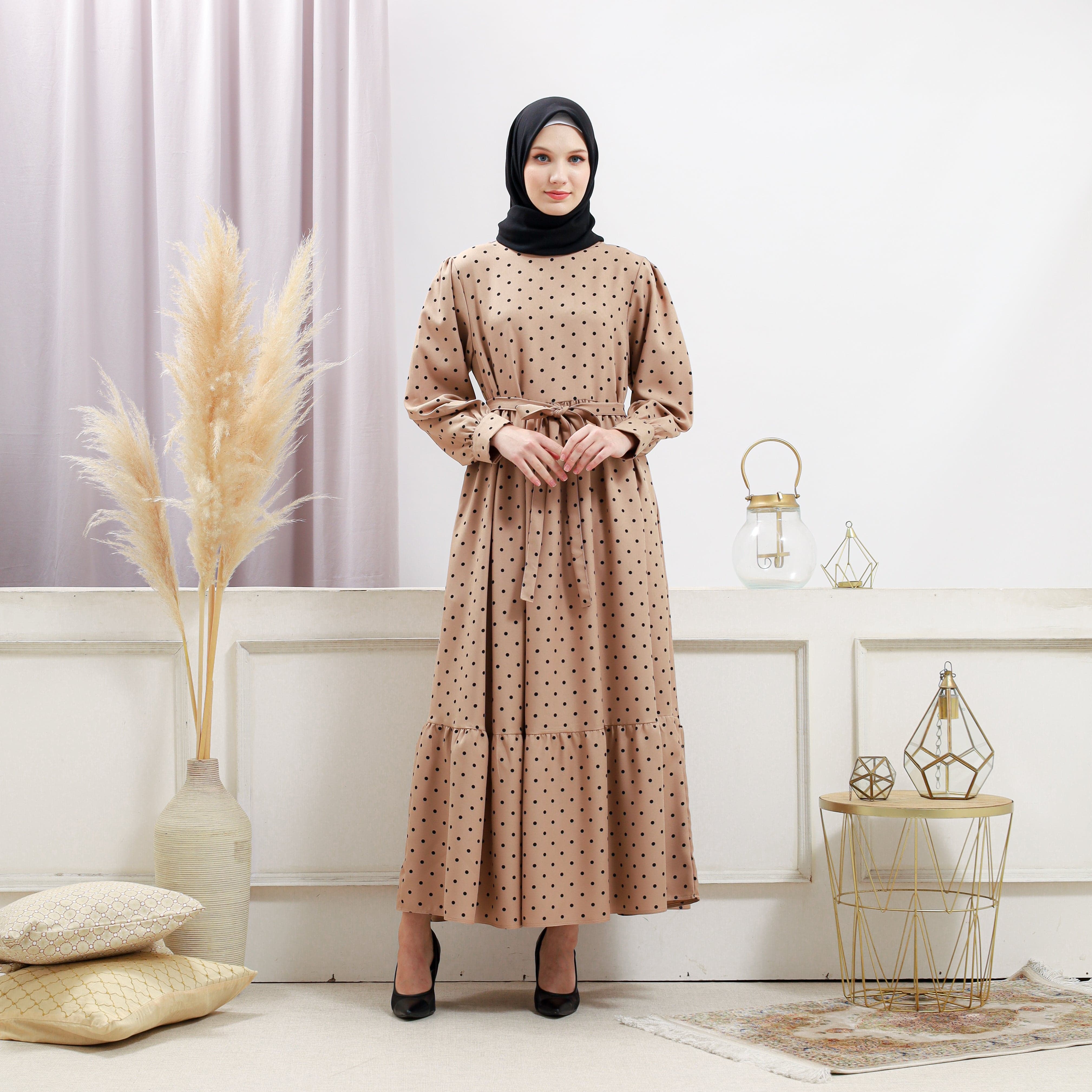 Burdaclothing Women's Beige Polka Dot Dress