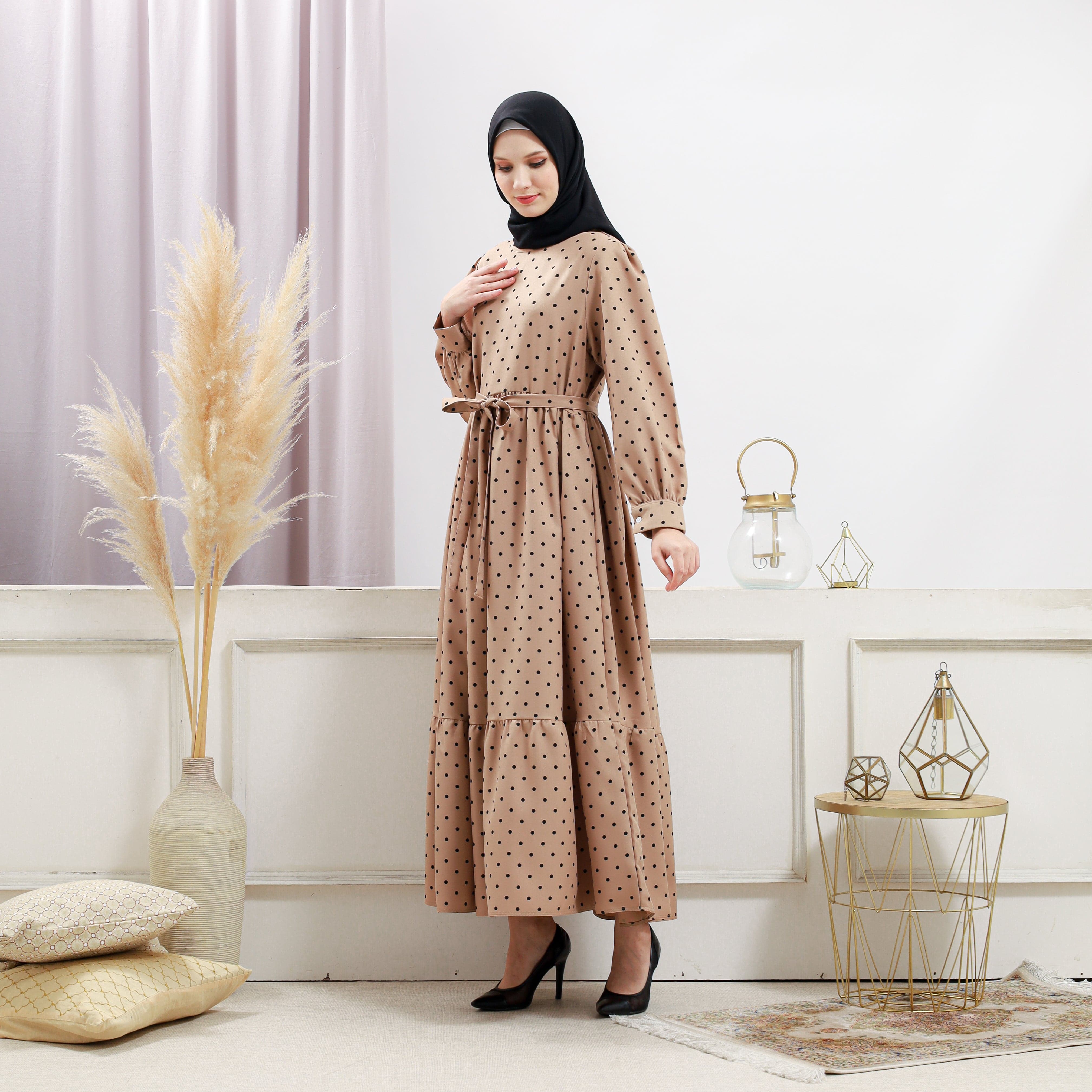 Burdaclothing Women's Beige Polka Dot Dress