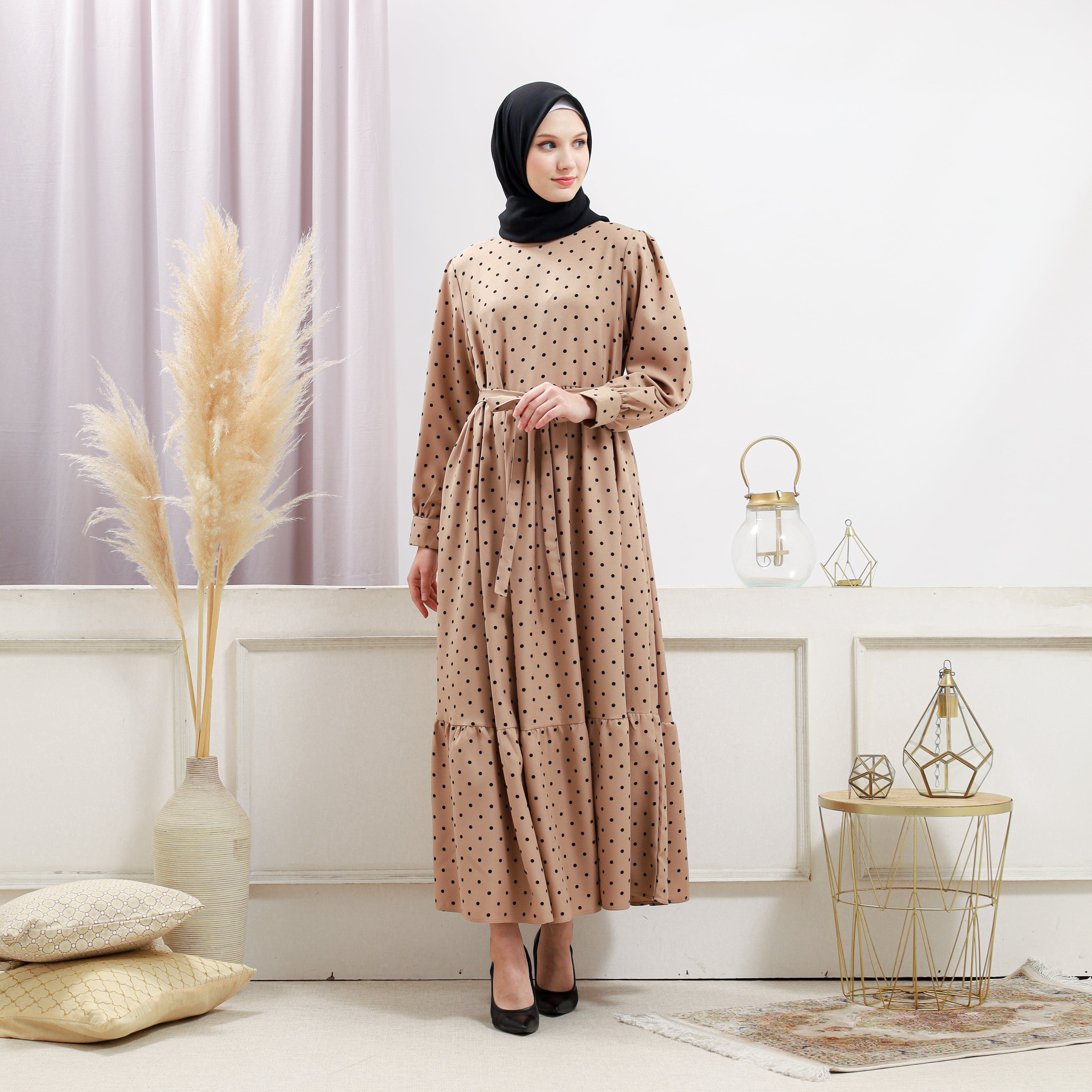 Burdaclothing Women's Beige Polka Dot Dress