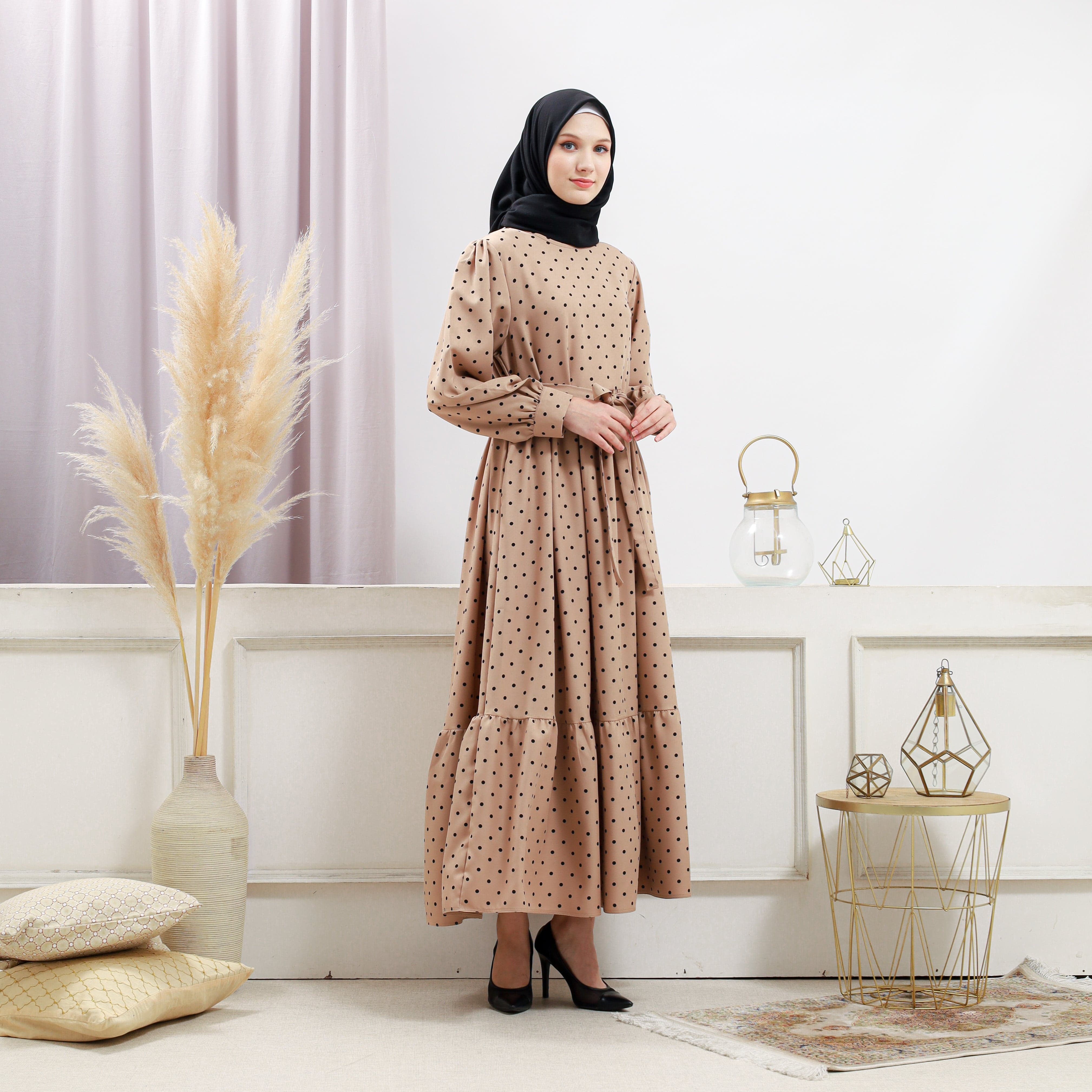 Burdaclothing Women's Beige Polka Dot Dress