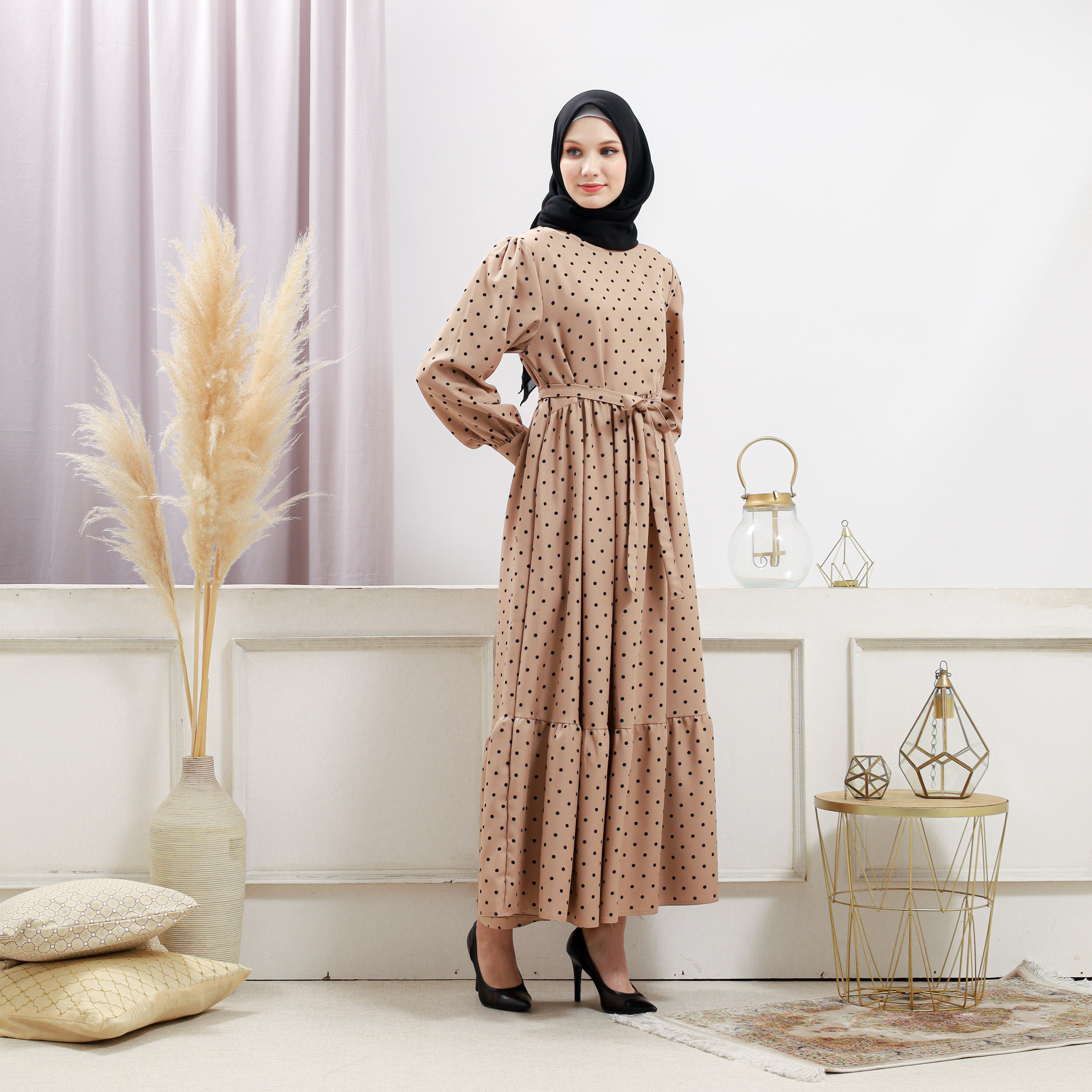 Burdaclothing Women's Beige Polka Dot Dress