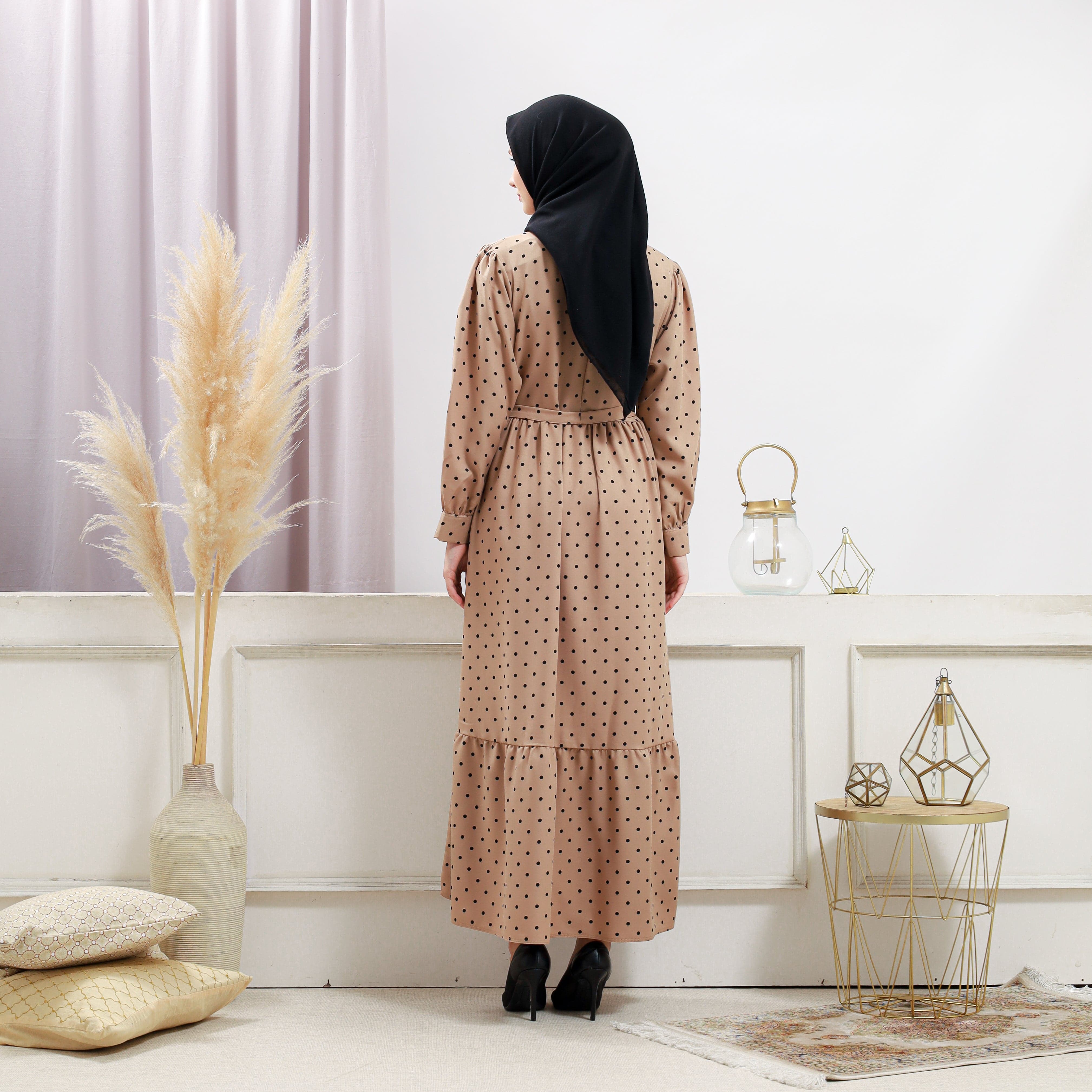 Burdaclothing Women's Beige Polka Dot Dress