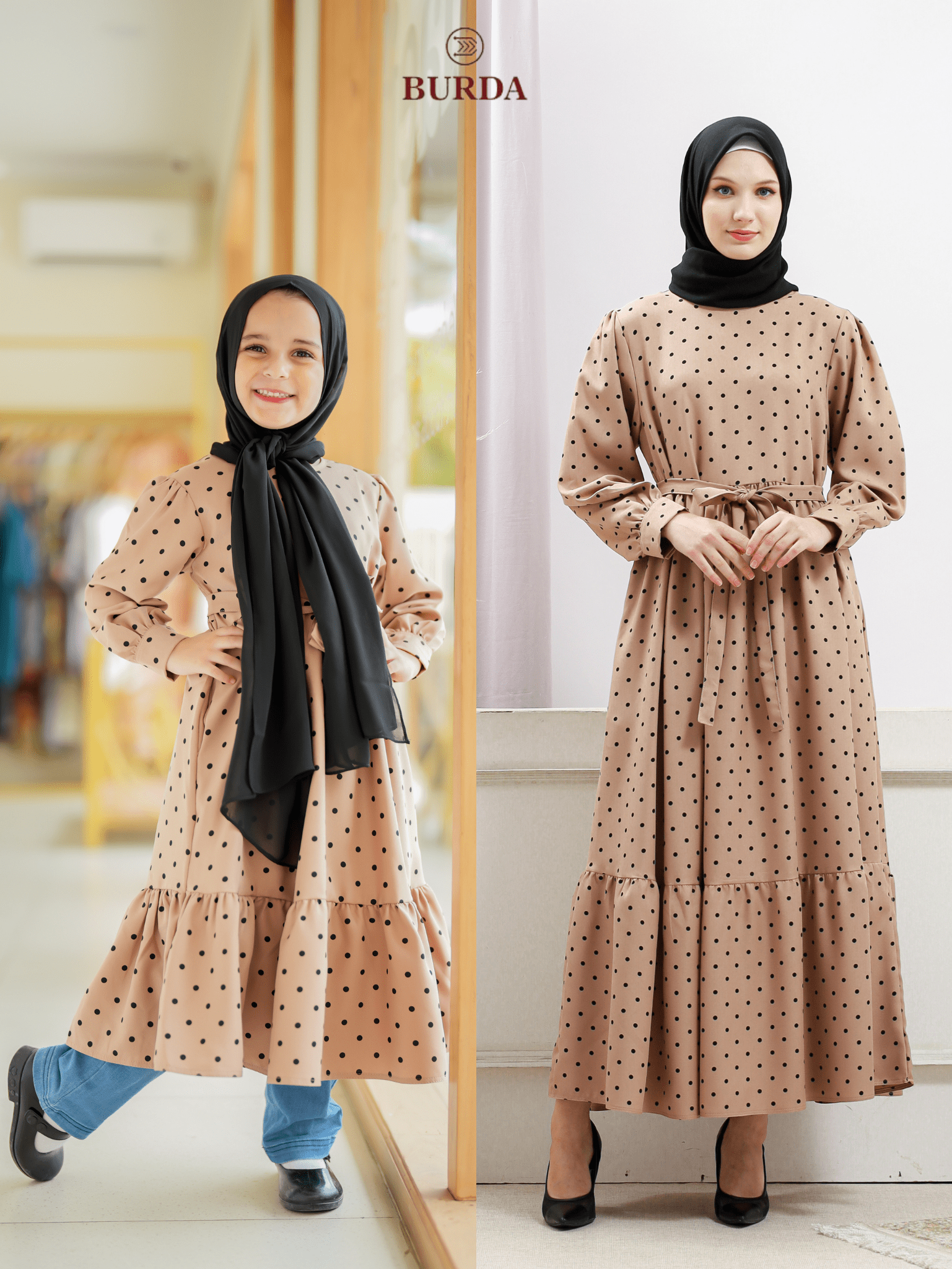 Burdaclothing Women's Beige Polka Dot Dress