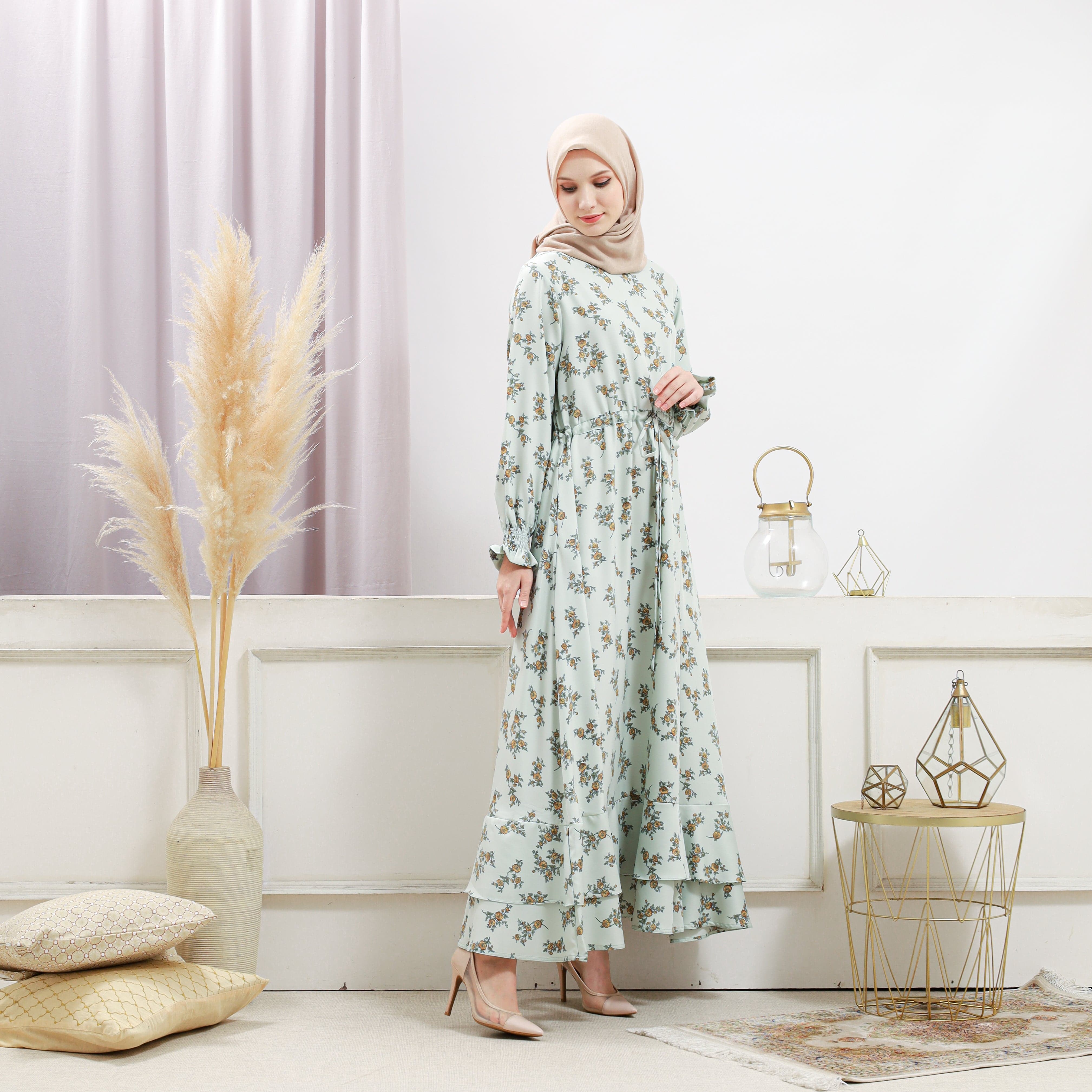 Burdaclothing Women's Light Green Floral Dress