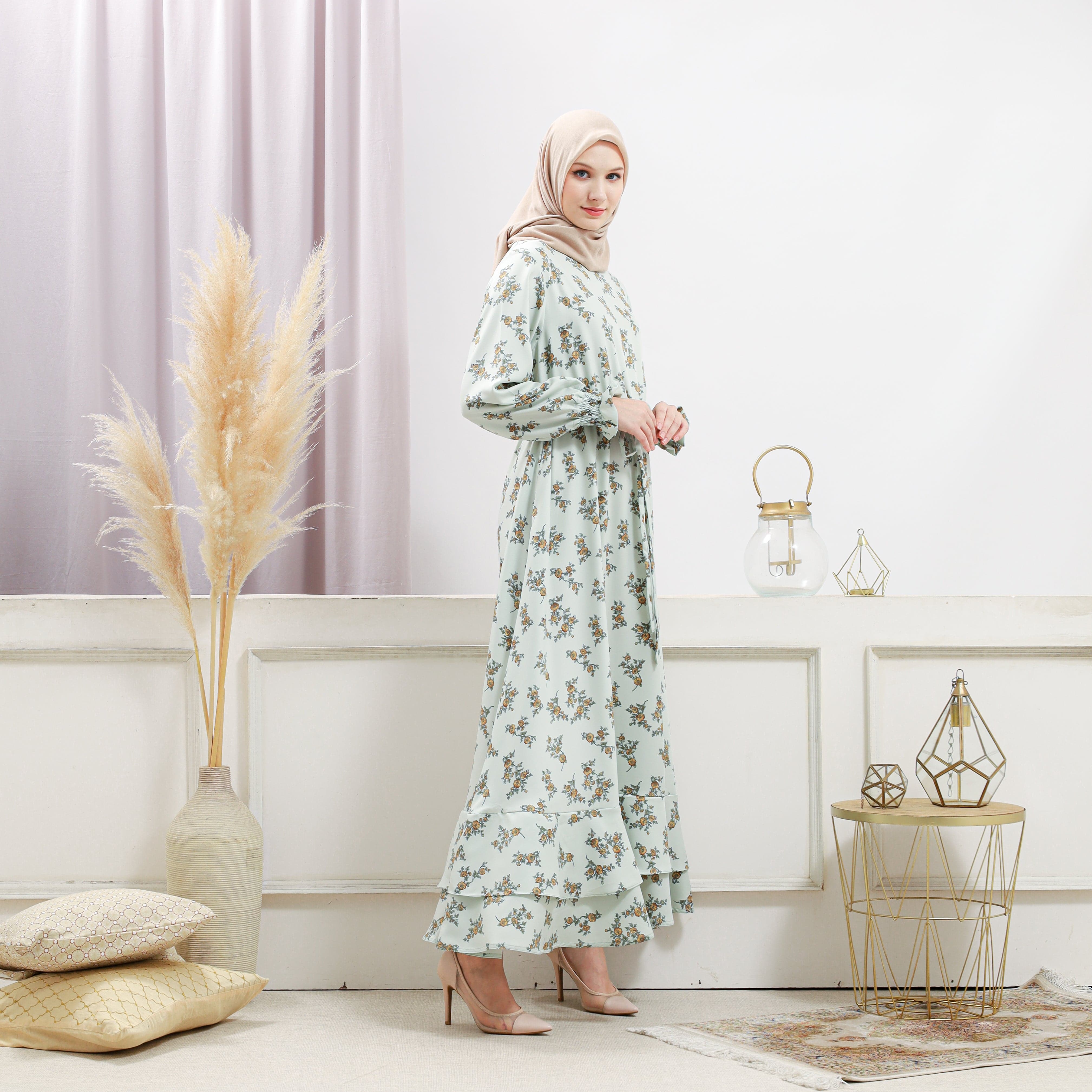 Burdaclothing Women's Light Green Floral Dress