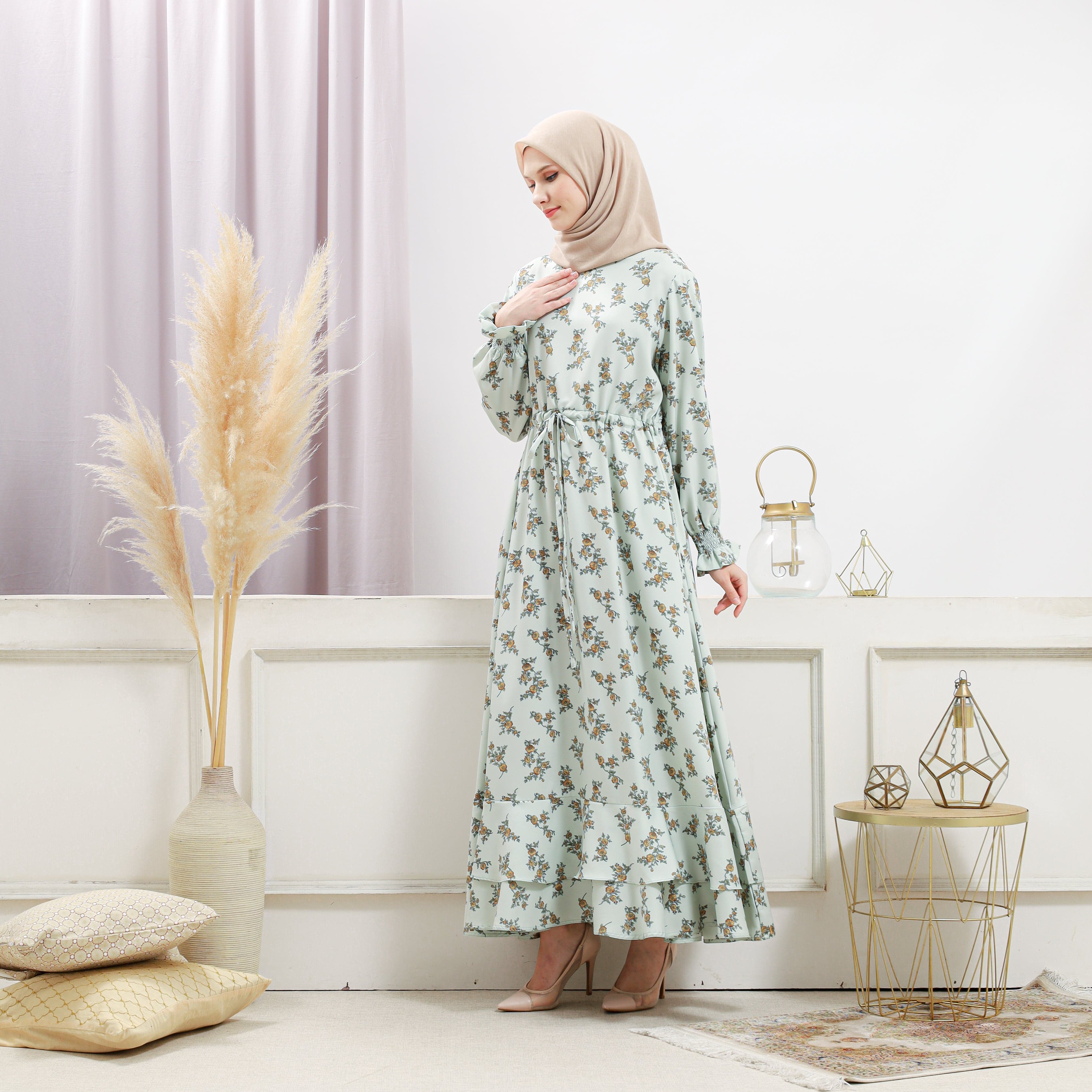 Burdaclothing Women's Light Green Floral Dress