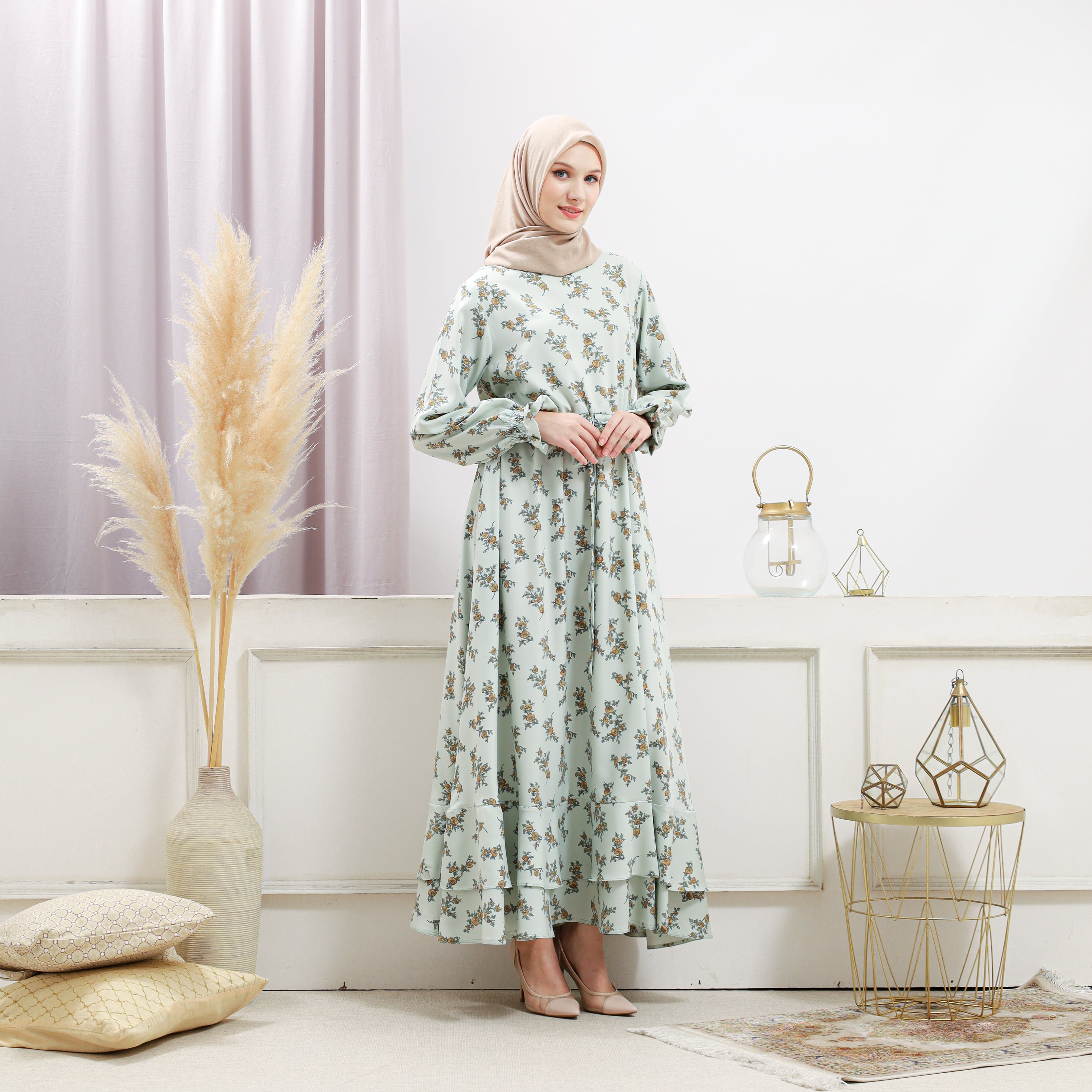 Burdaclothing Women's Light Green Floral Dress