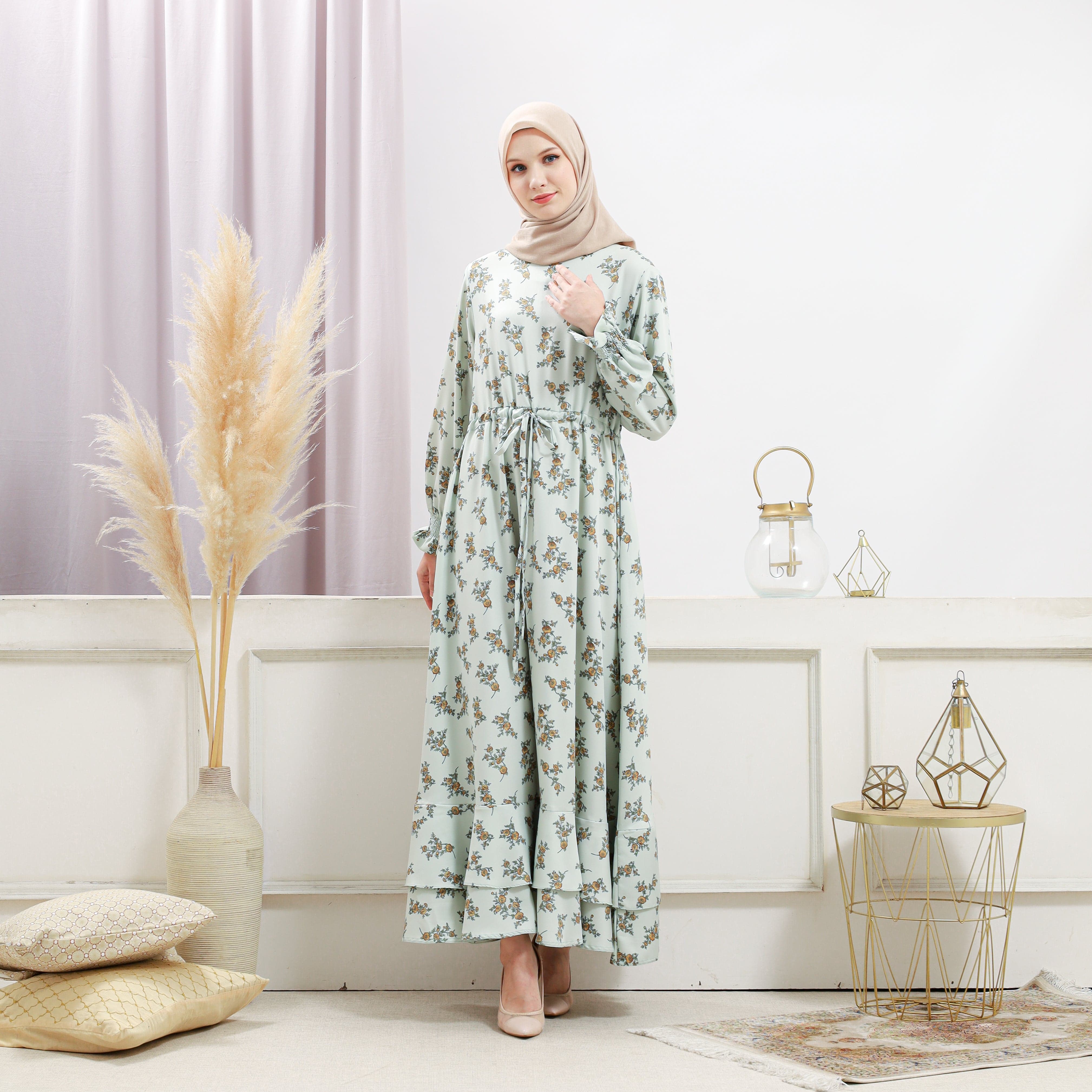 Burdaclothing Women's Light Green Floral Dress