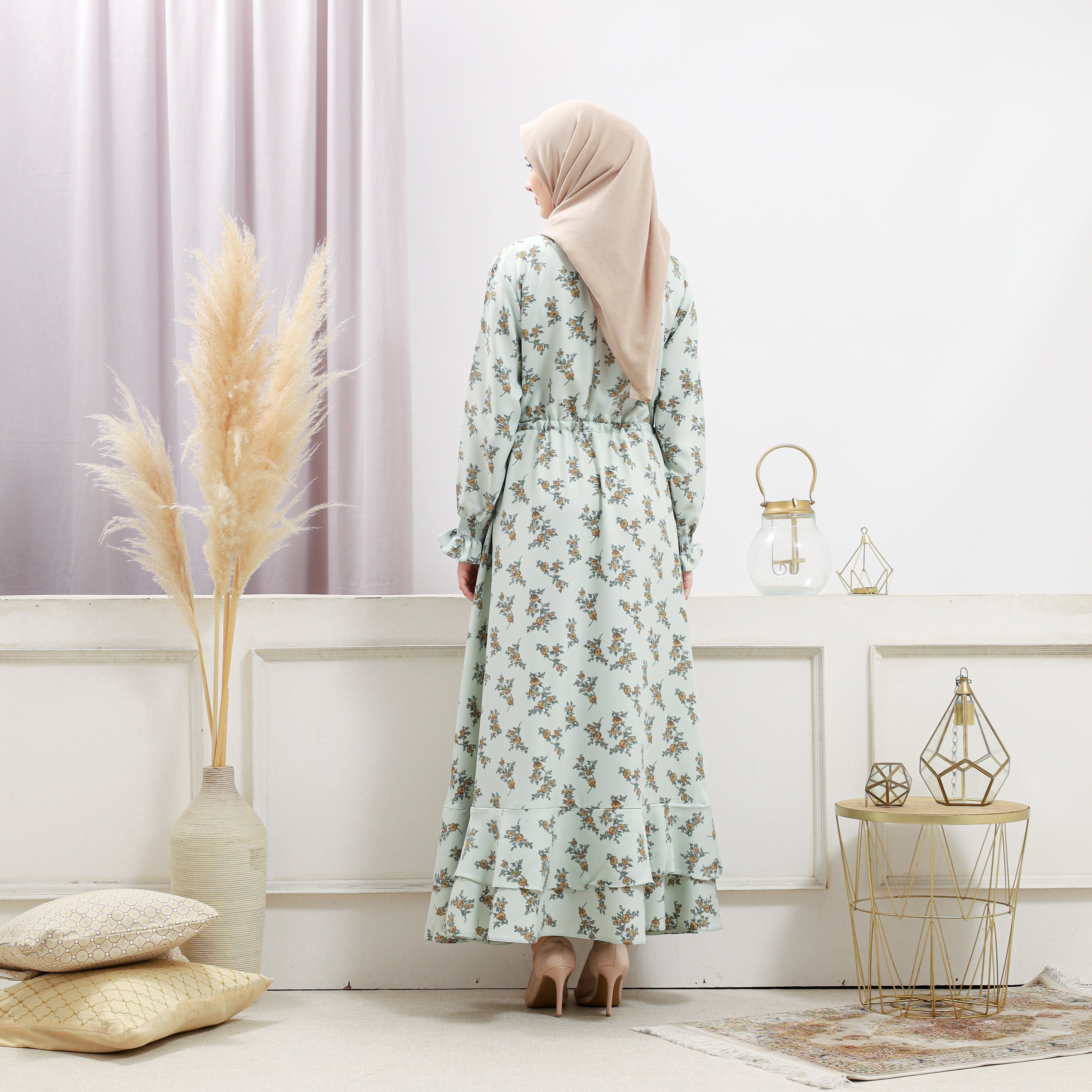 Burdaclothing Women's Light Green Floral Dress