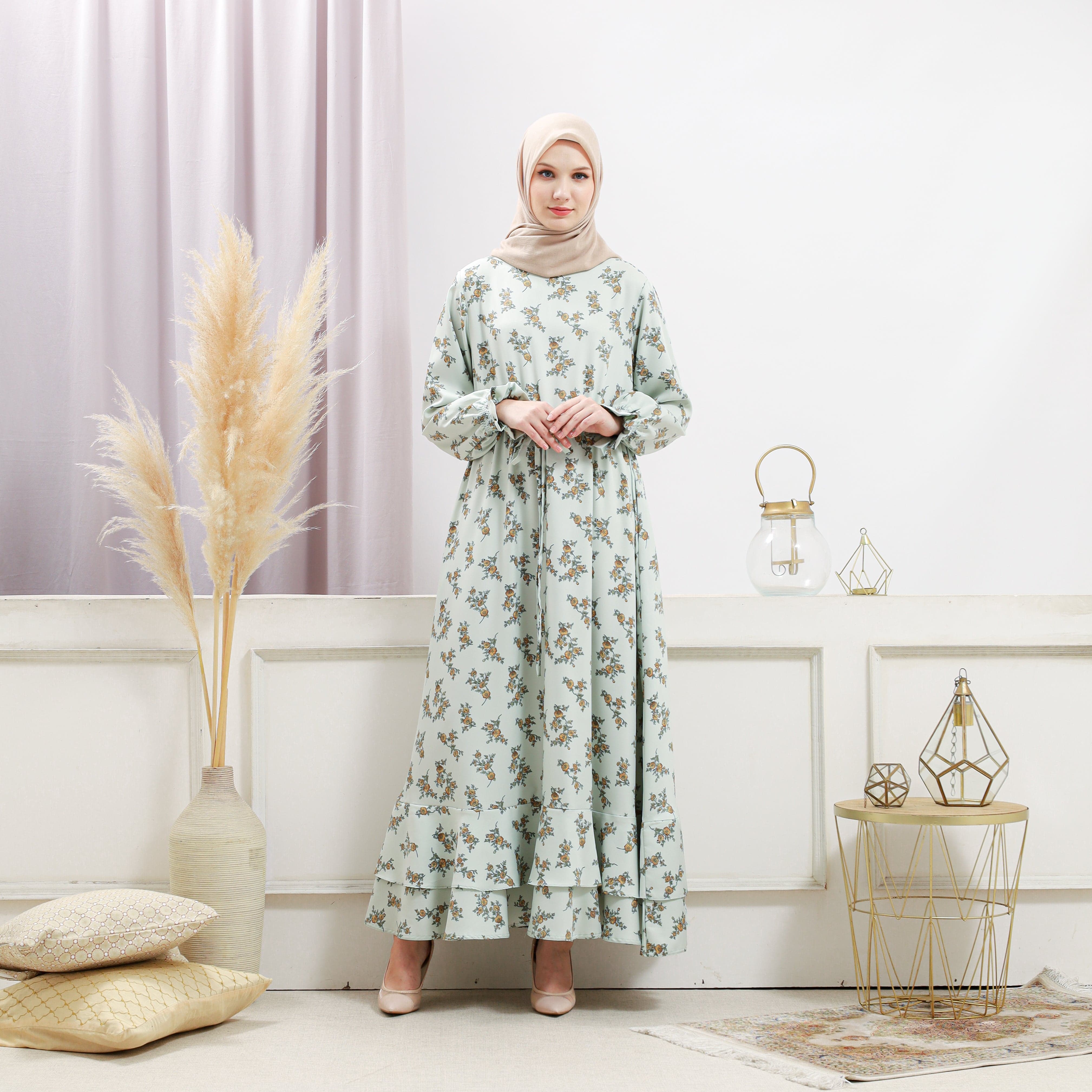 Burdaclothing Women's Light Green Floral Dress