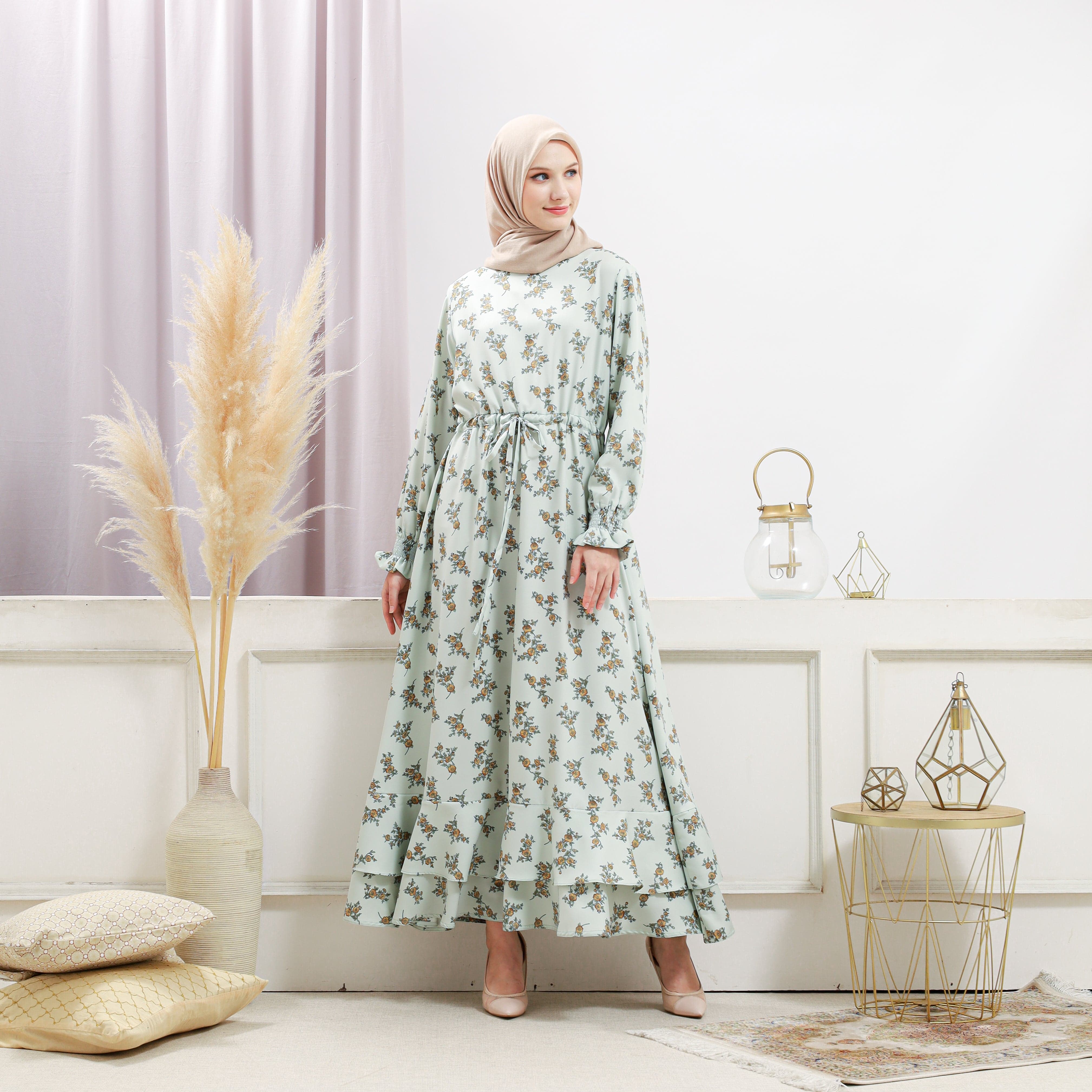 Burdaclothing Women's Light Green Floral Dress