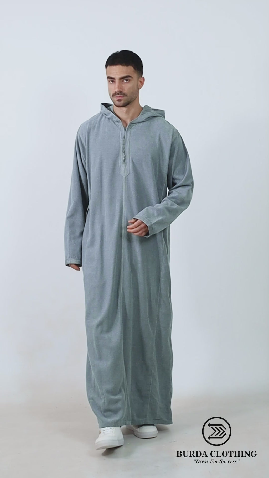 Moroccan Hoodie Thobe Mlifa Djellaba-Gray – Burdaclothing