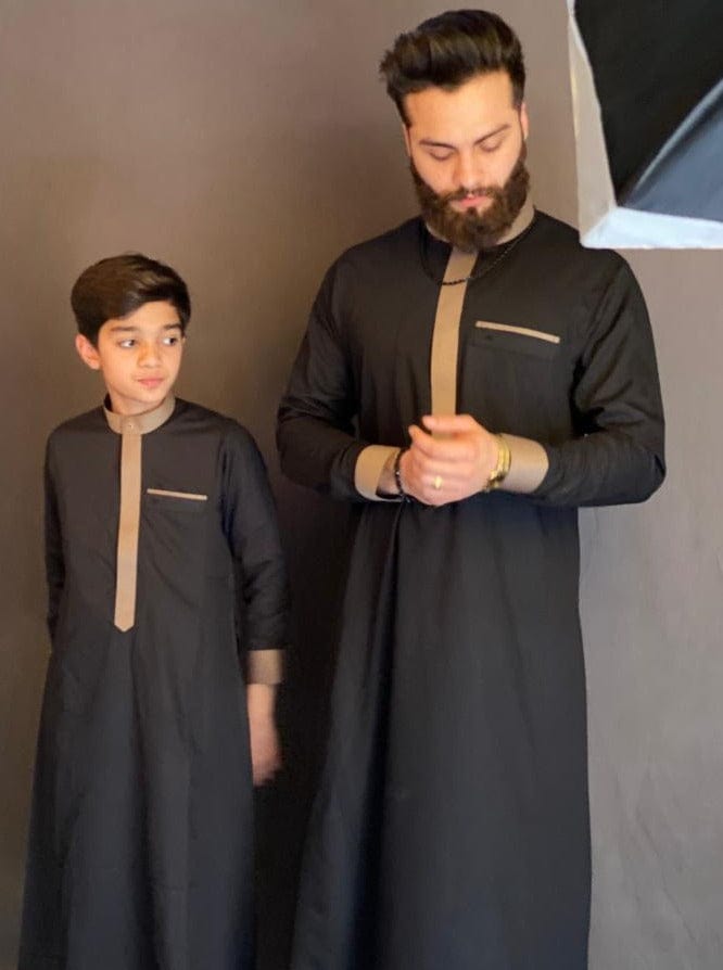 burdaclothing Black & Gold Premium Kids Thobe (Father & son)