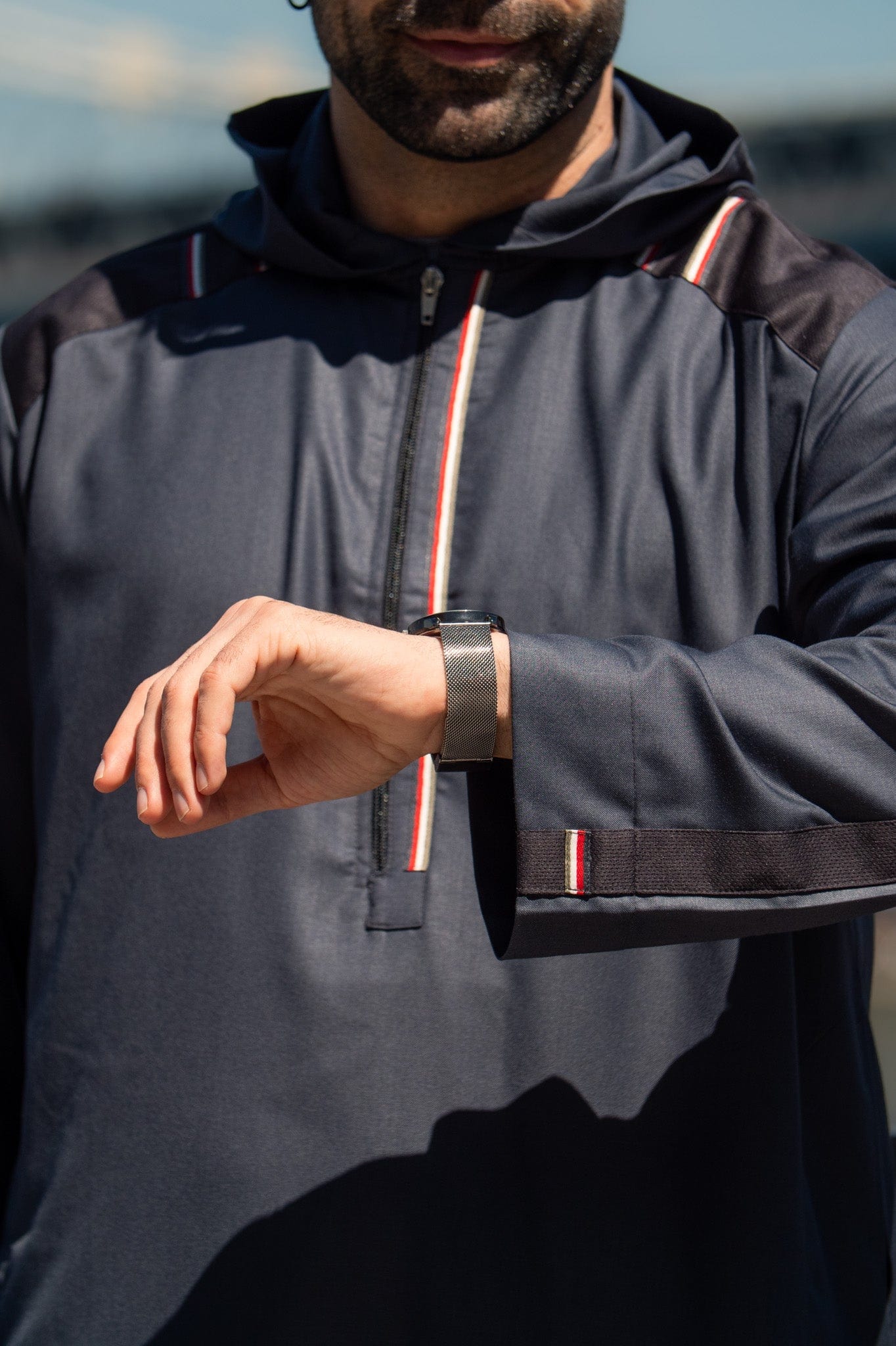 burdaclothing GRAY STRIPE ADULT HOODIE THOBE