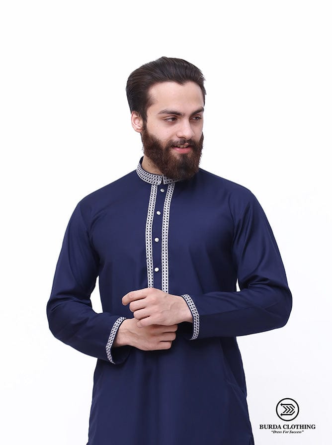 Burdaclothing Small NAVY BLUE EMBROIDERY PREMIUM KURTA